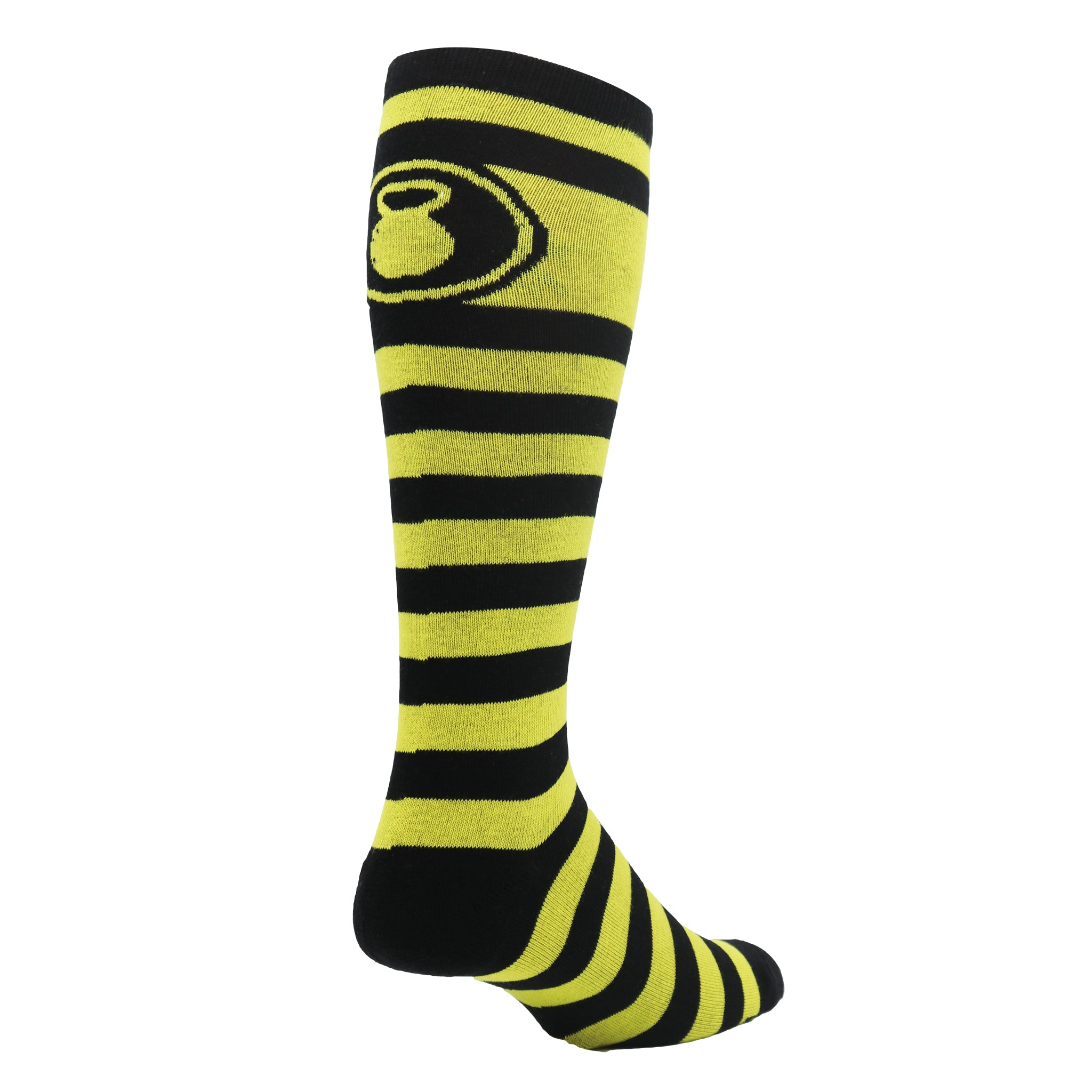 Kettlebell Stripes Knee High Socks featuring vibrant stripes and kettlebell design, perfect for workouts.