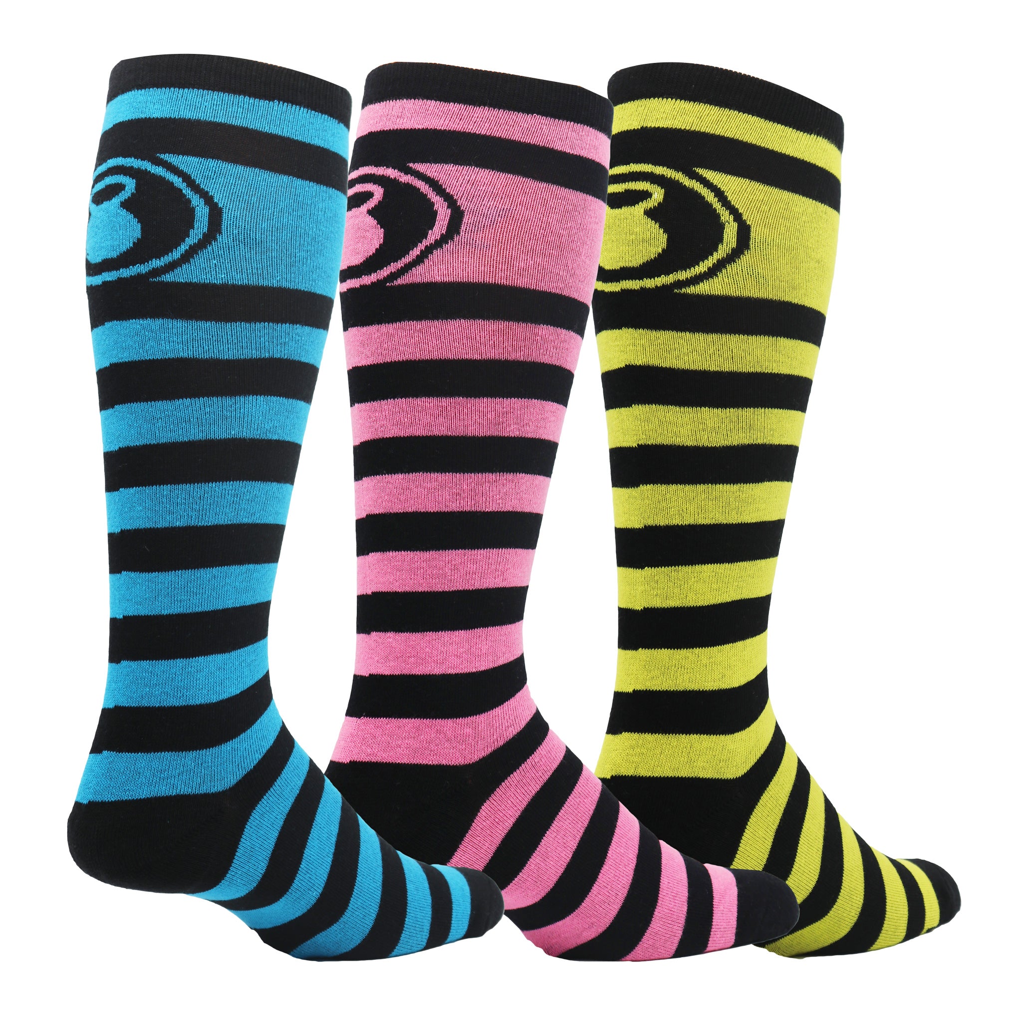 Kettlebell Stripes Knee High Socks featuring vibrant stripes and kettlebell design, perfect for workouts.