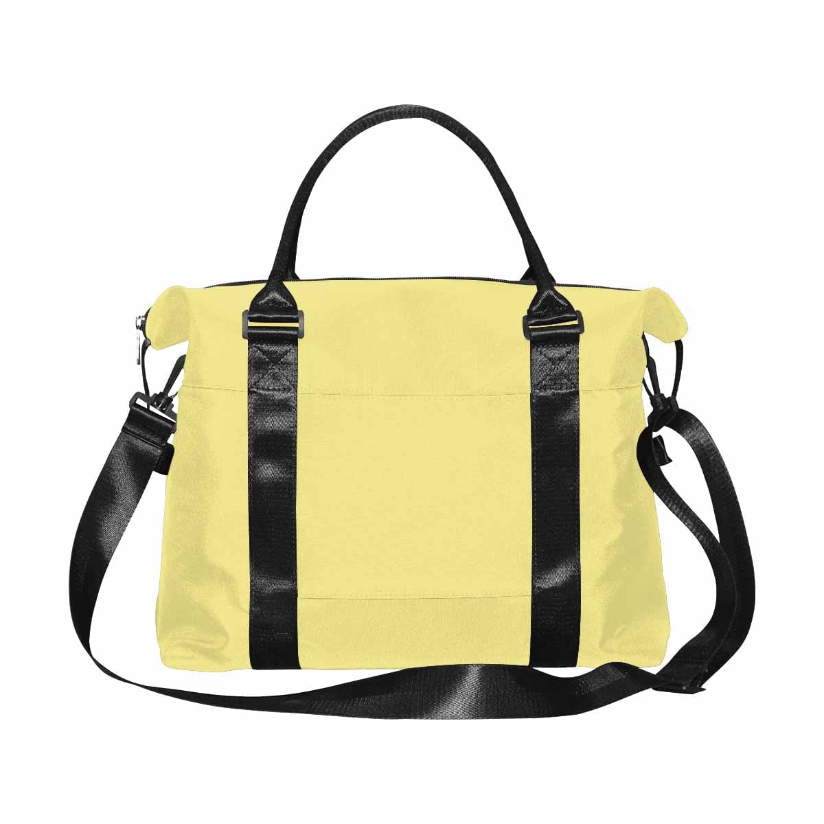 Khaki yellow duffel bag with durable oxford fabric, featuring handles and an adjustable strap.