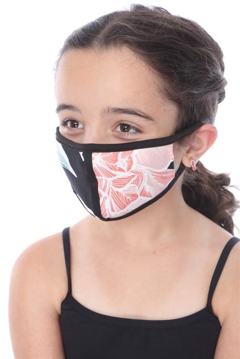 KIDS FASHION MASK-202 featuring a black floral print, designed for children with double-layer protection.