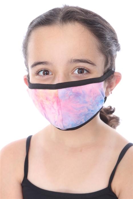 KIDS FASHION MASK-202 in pink tie dye print, showcasing a double-layer design for kids, perfect for stylish protection.