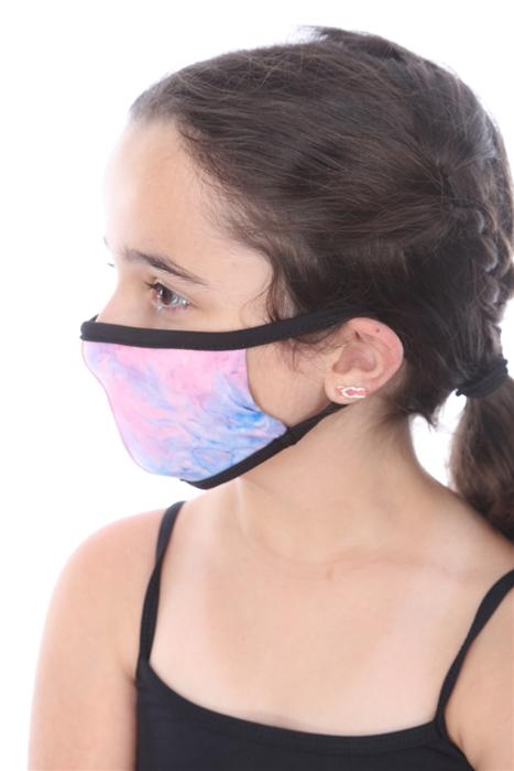 KIDS FASHION MASK-202 in pink tie dye print, showcasing a double-layer design for kids, perfect for stylish protection.