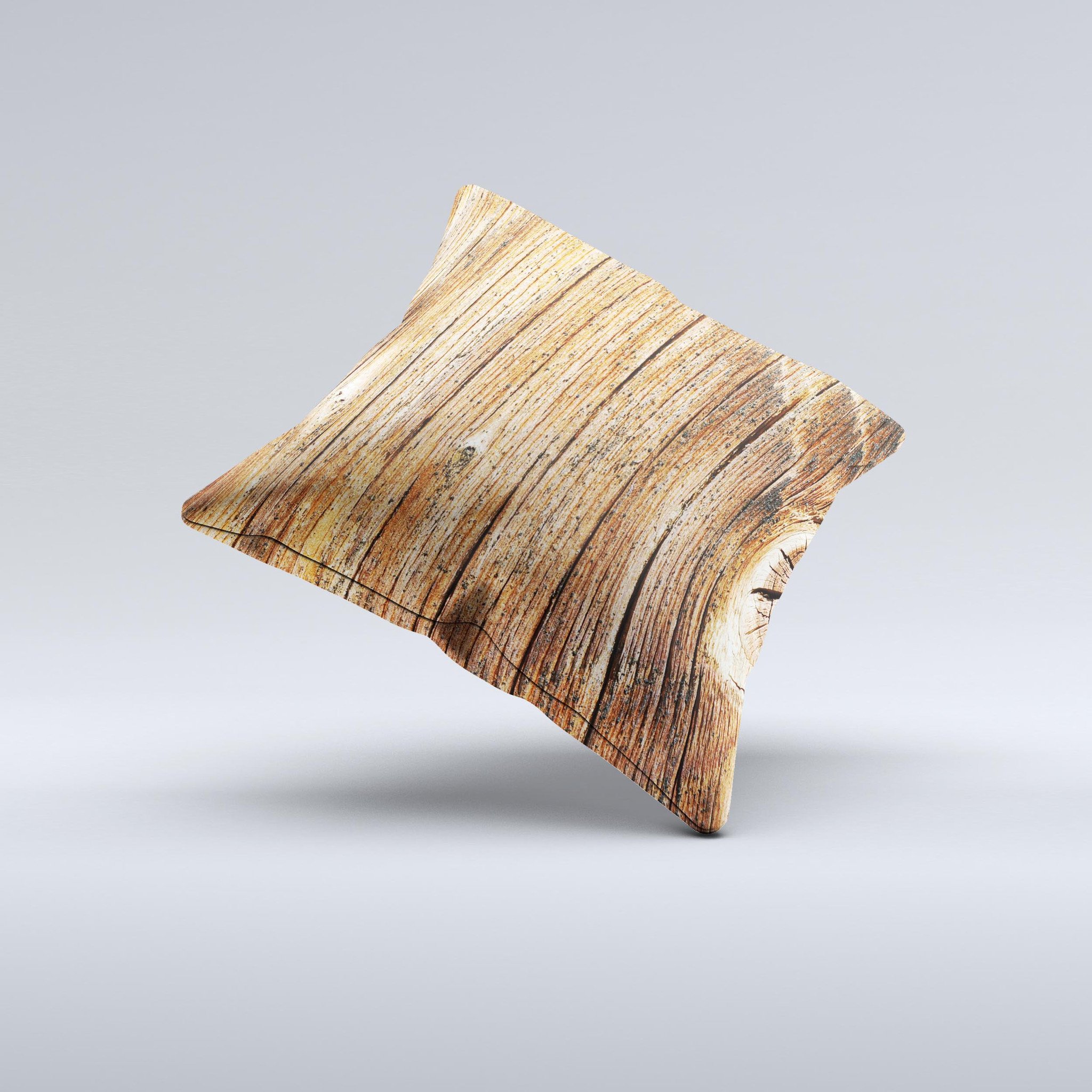 Knobby Raw Wood ink-Fuzed Decorative Throw Pillow showcasing unique handcrafted design and high-quality fabric.