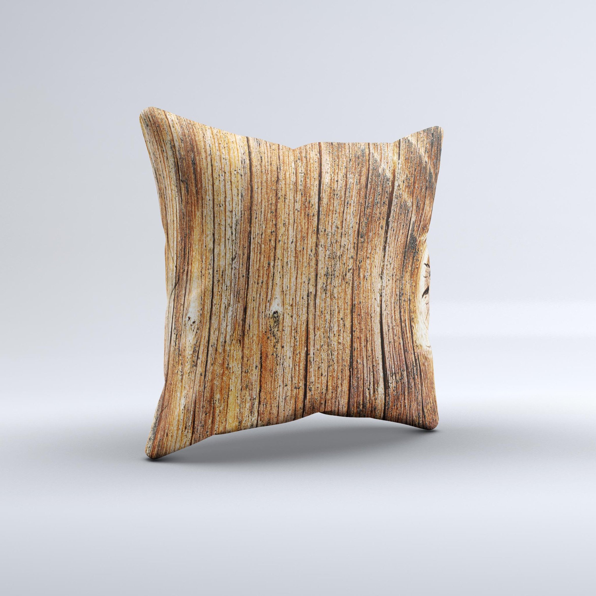 Knobby Raw Wood ink-Fuzed Decorative Throw Pillow showcasing unique handcrafted design and high-quality fabric.