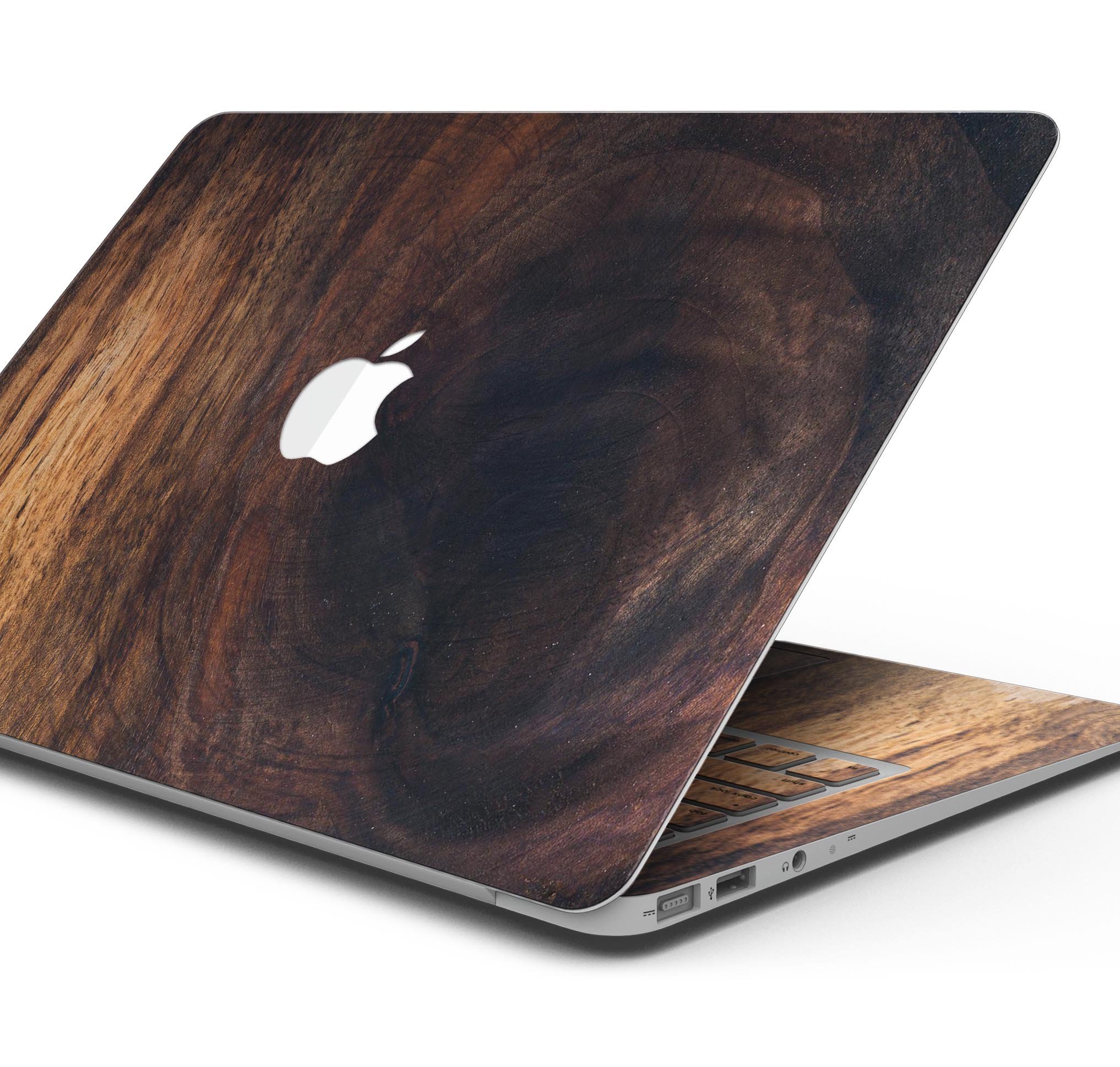 Knotted Rich Wood Plank skin decal wrap kit for MacBook, showcasing a stylish wood grain design.