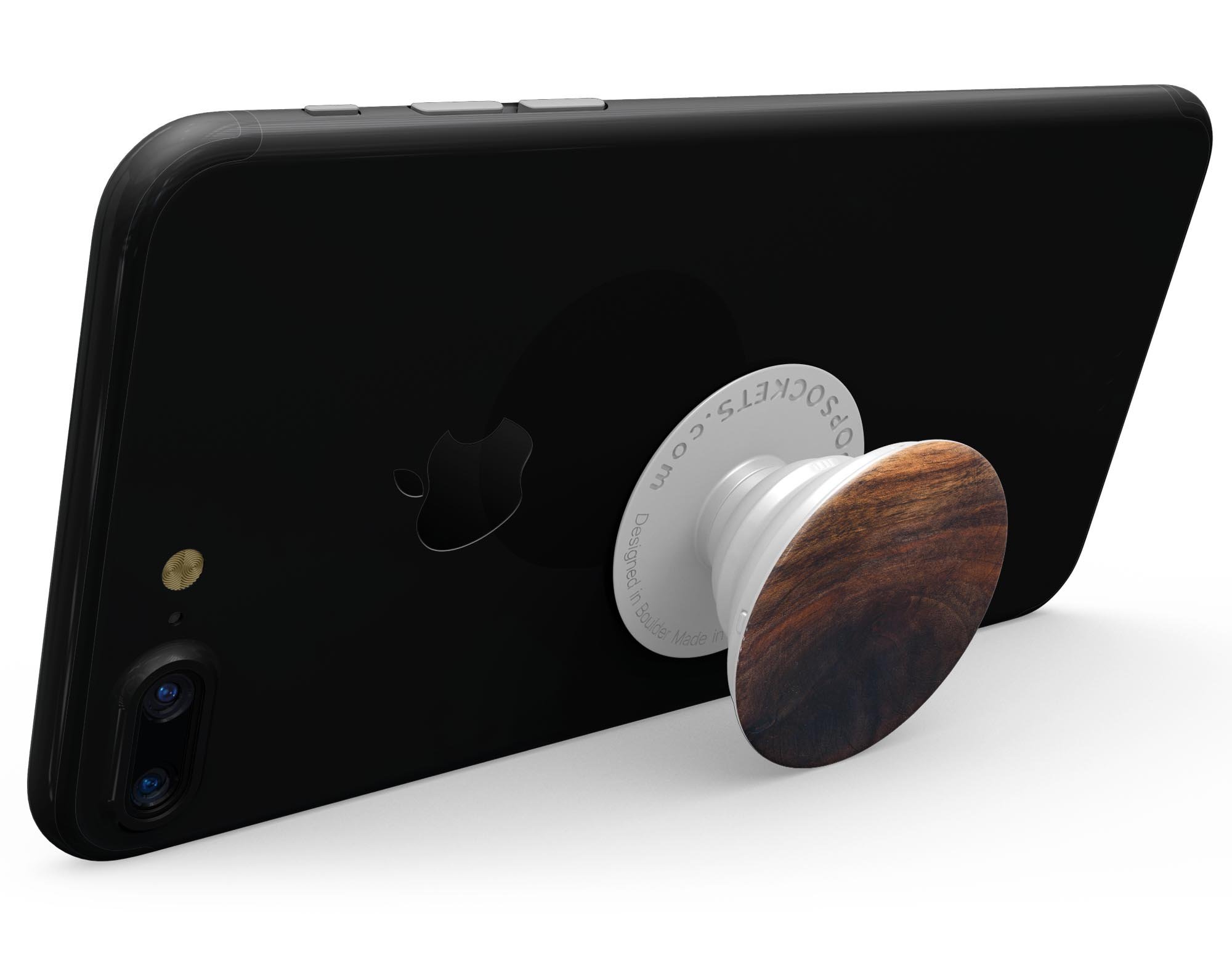 Knotted Rich Wood Plank Skin Kit for PopSockets, showcasing a stylish wood design on a smartphone grip.