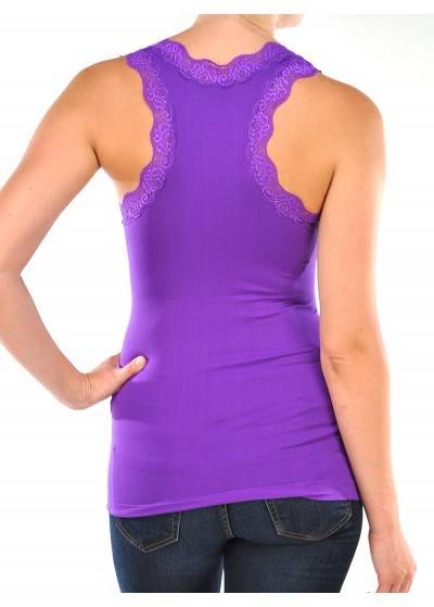 Lace Trim Racerback Tank featuring a stunning v-neck and scalloped lace detailing, perfect for layering and lounging.