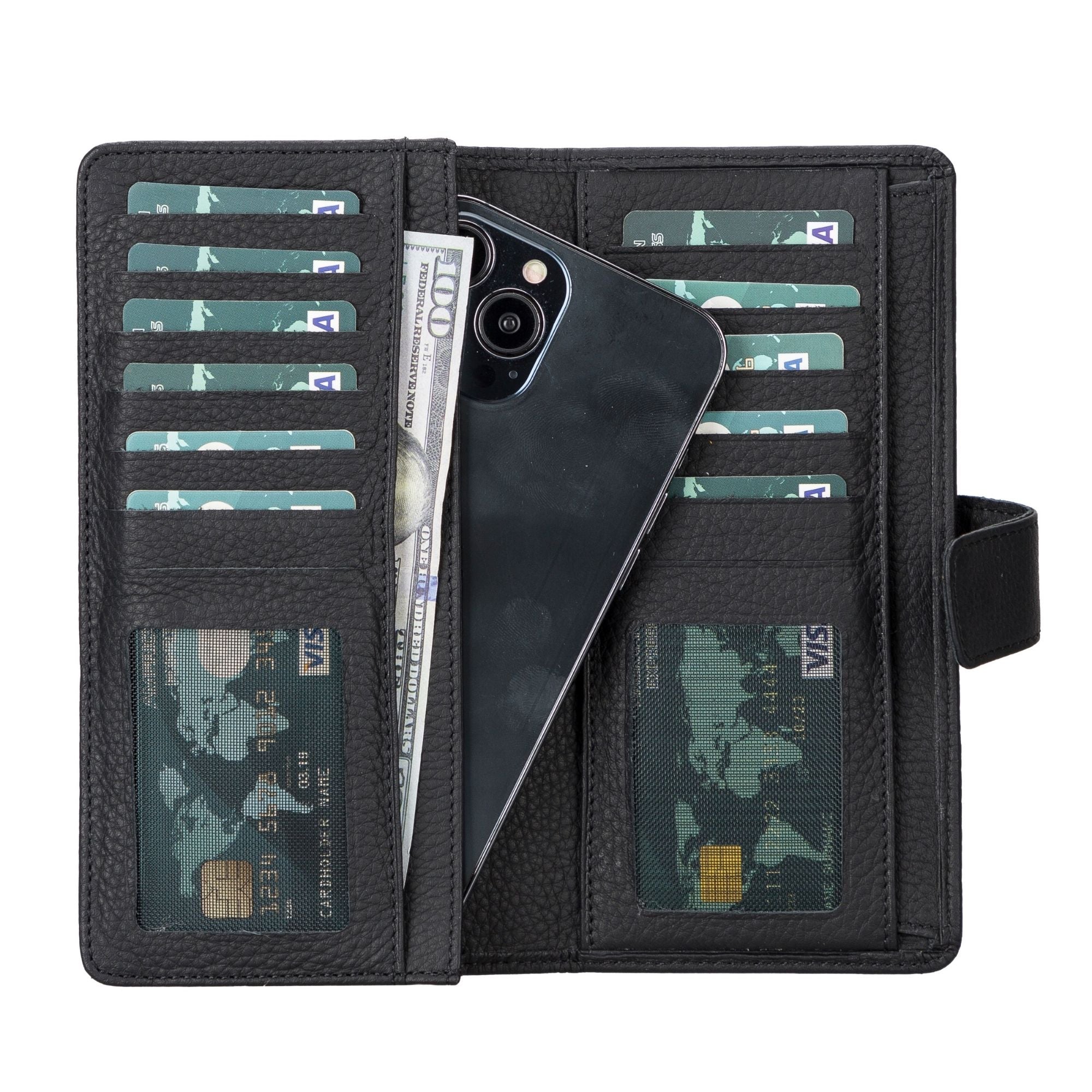 Lander Leather Phone Wallet showcasing its elegant design, multiple card compartments, and dedicated phone slot, crafted from high-quality leather.