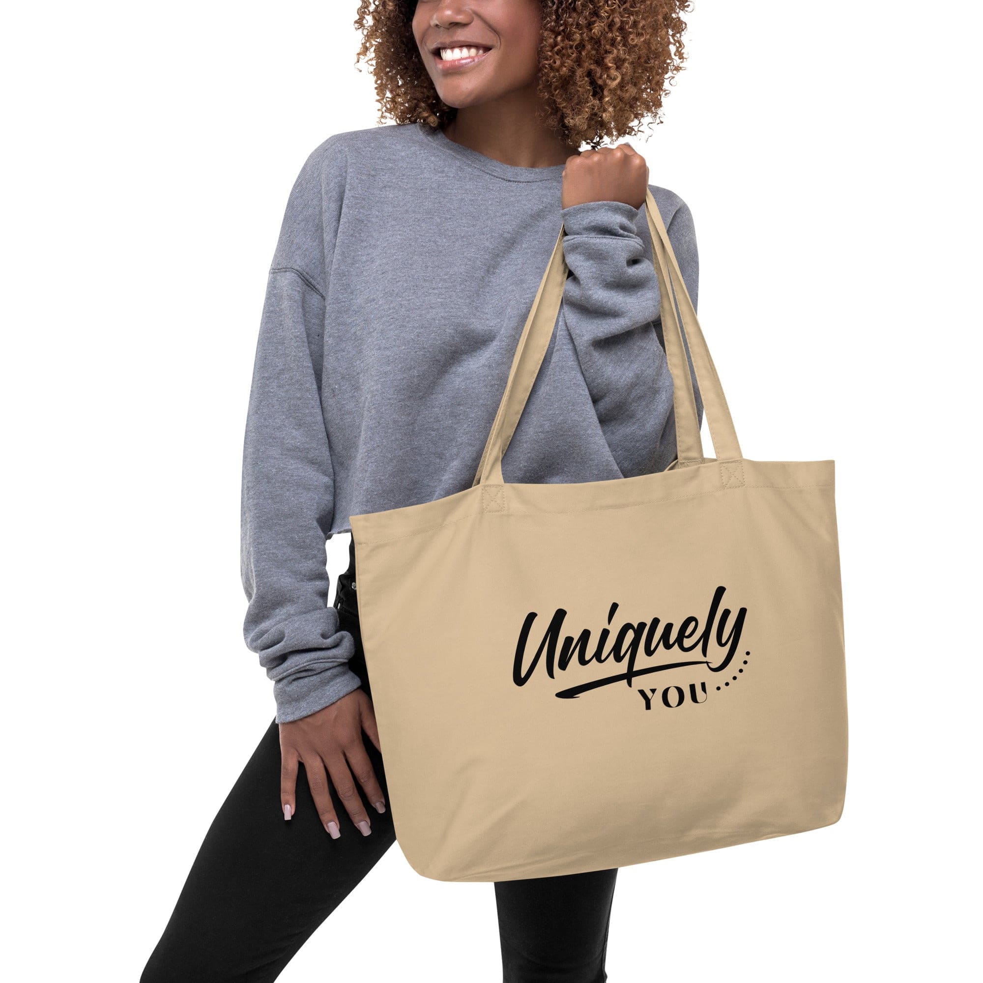 Large Beige Tote Bag made of durable cotton twill, featuring dual straps and spacious design for versatile use.