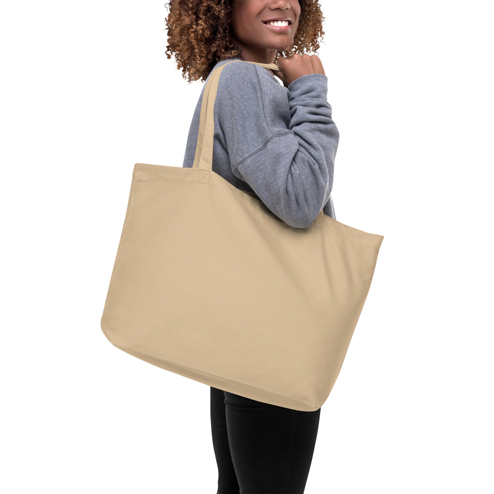 Large Beige Tote Bag made of durable cotton twill, featuring dual straps and spacious design for versatile use.