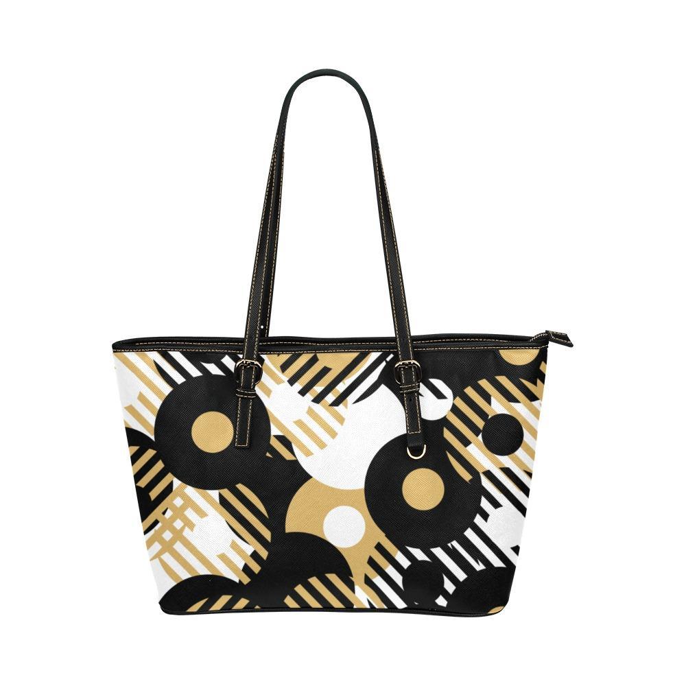 Large Leather Tote Shoulder Bag in Black and Gold, featuring a spacious interior and stylish design.