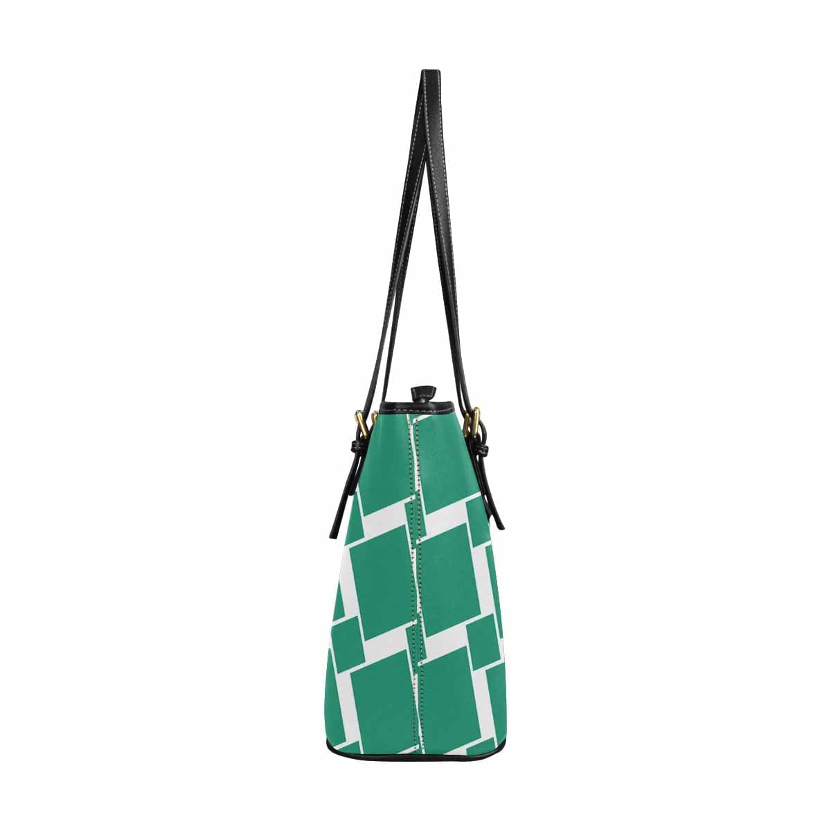 Large leather tote shoulder bag in green grid illustration, featuring durable PU leather and spacious interior.