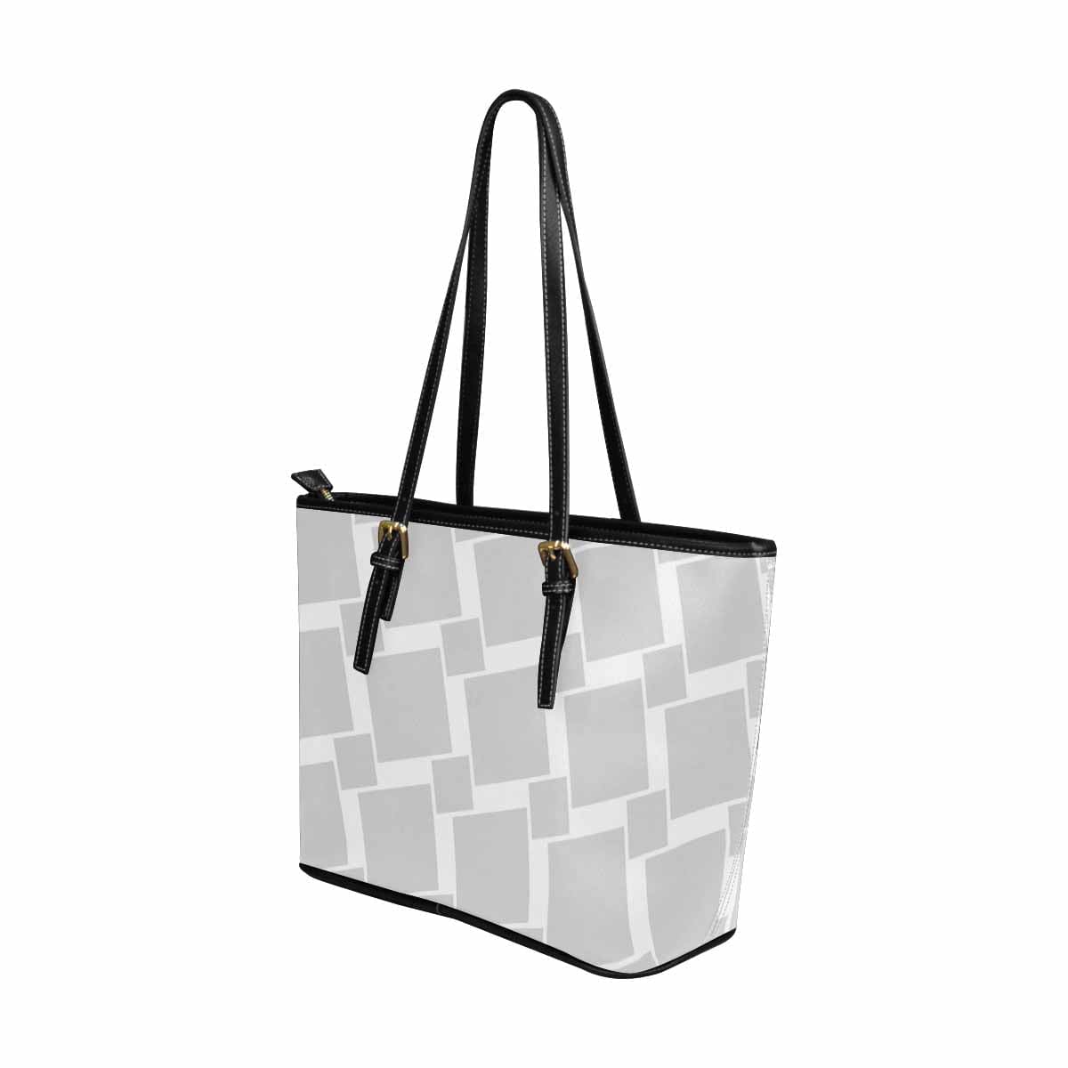 Large Grey Leather Tote Shoulder Bag with zipper closure and adjustable straps, showcasing its spacious interior and stylish design.