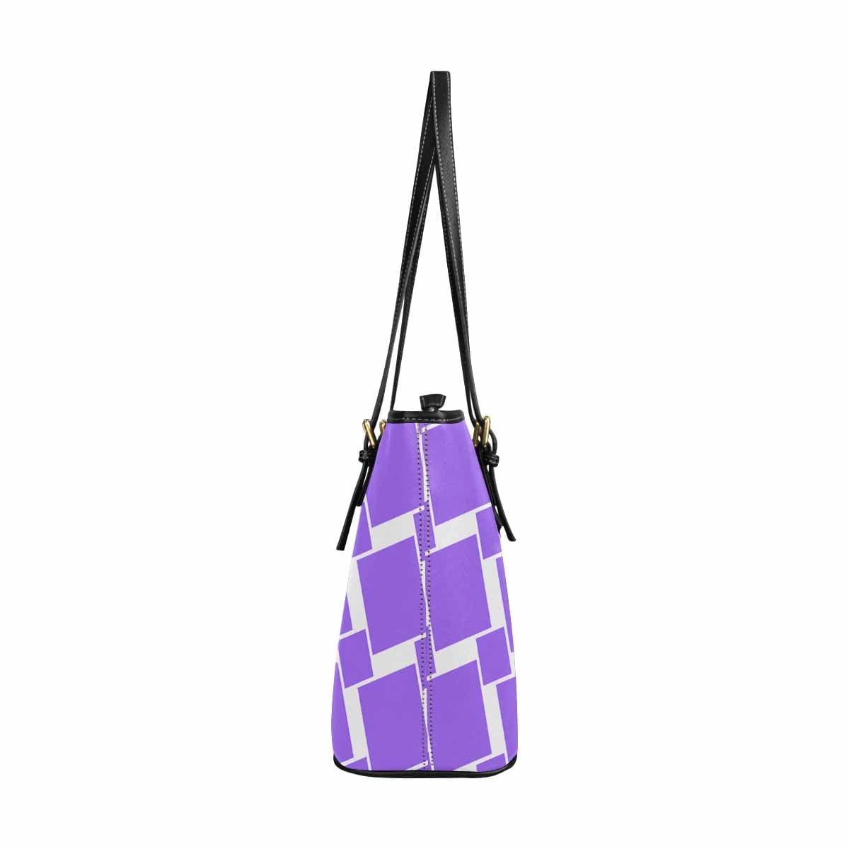 Large Leather Tote Shoulder Bag in Lavender Purple with grid illustration, featuring adjustable straps and zipper closure.