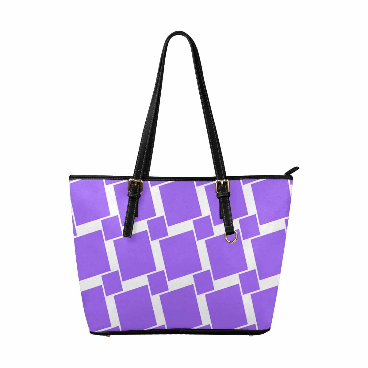 Large Leather Tote Shoulder Bag in Lavender Purple with grid illustration, featuring adjustable straps and zipper closure.