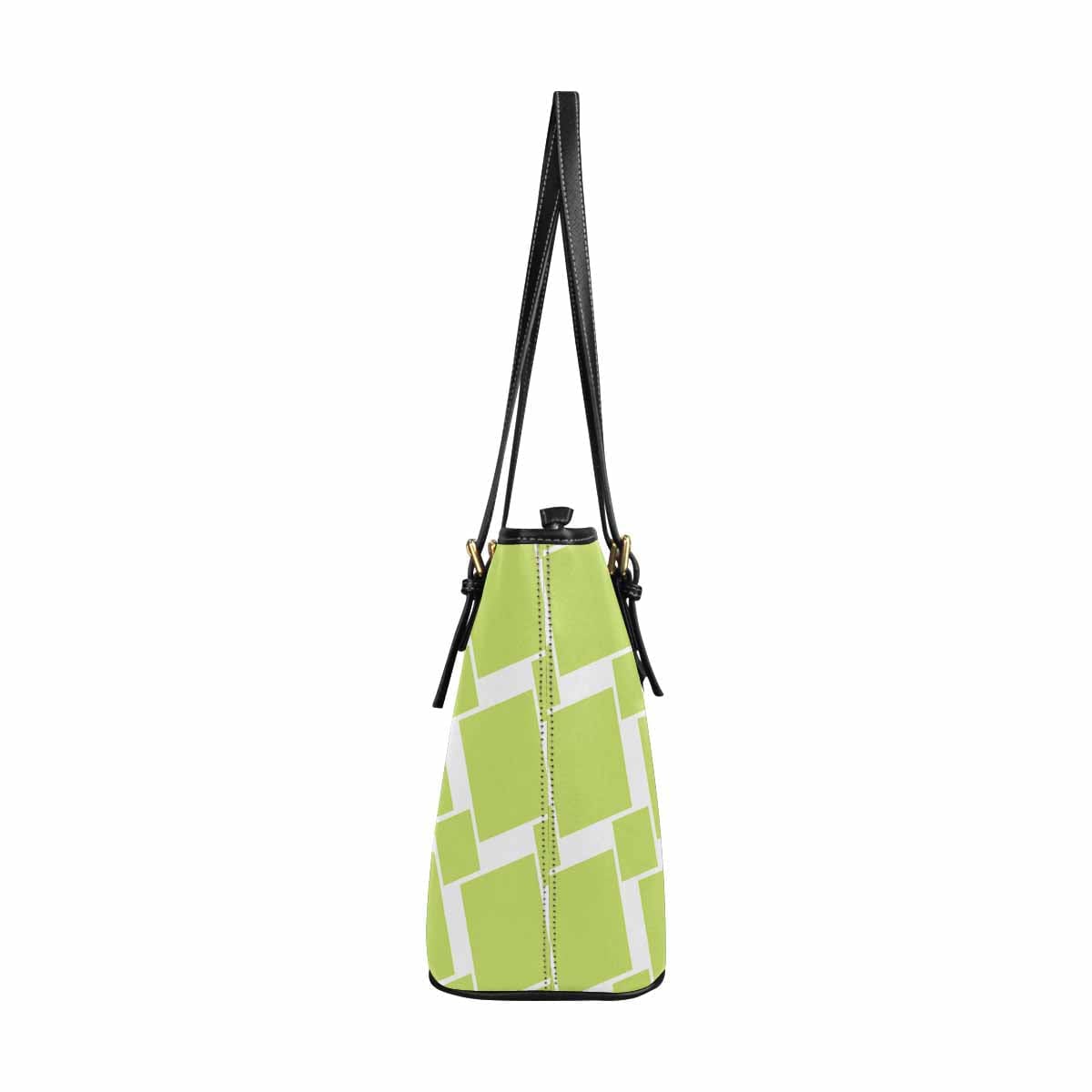 Large Leather Tote Shoulder Bag in Lime Green and White Grid, showcasing its spacious design and stylish appearance.