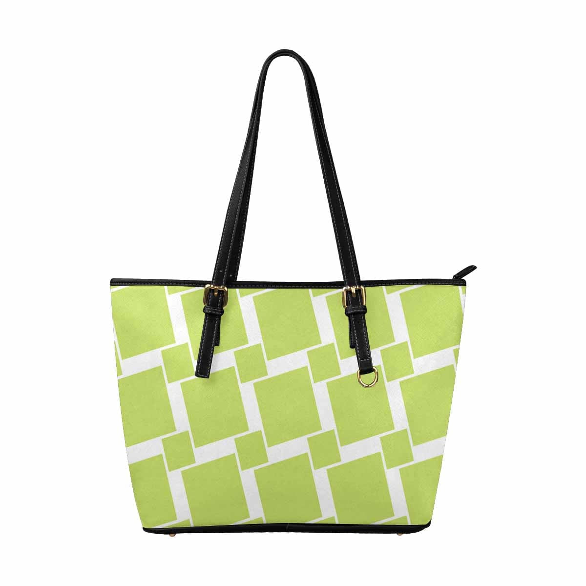 Large Leather Tote Shoulder Bag in Lime Green and White Grid, showcasing its spacious design and stylish appearance.