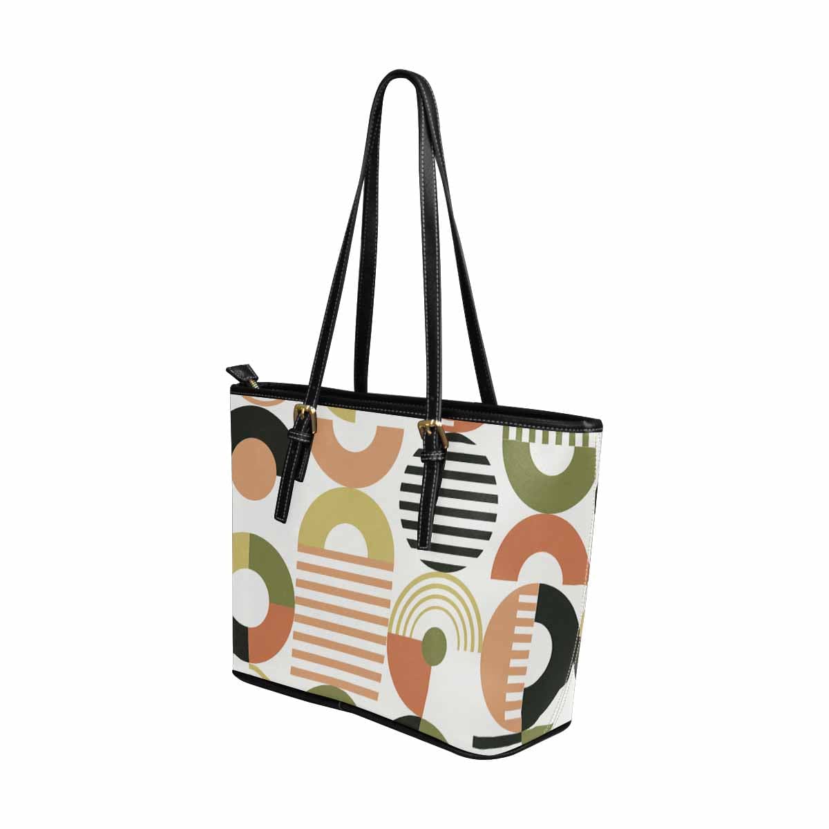 Large multicolor leather tote shoulder bag with zipper closure and adjustable straps, perfect for everyday use.