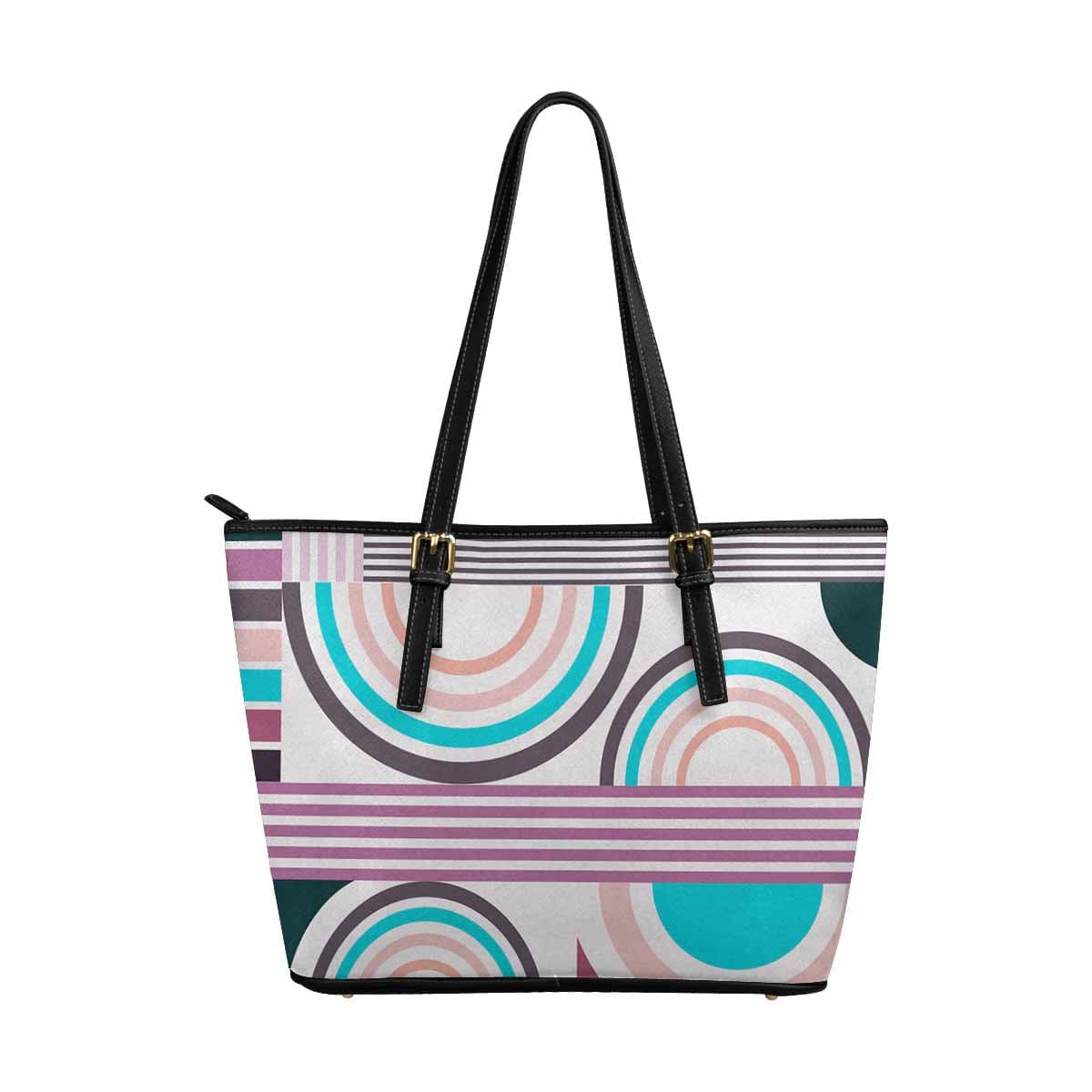 Large Leather Tote Shoulder Bag in multicolor, showcasing its spacious design and adjustable straps.