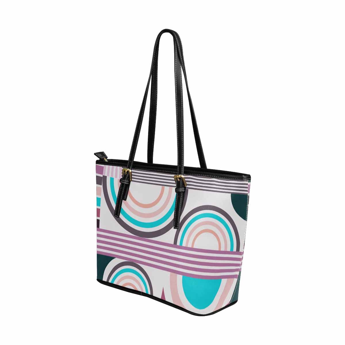 Large Leather Tote Shoulder Bag in multicolor, showcasing its spacious design and adjustable straps.