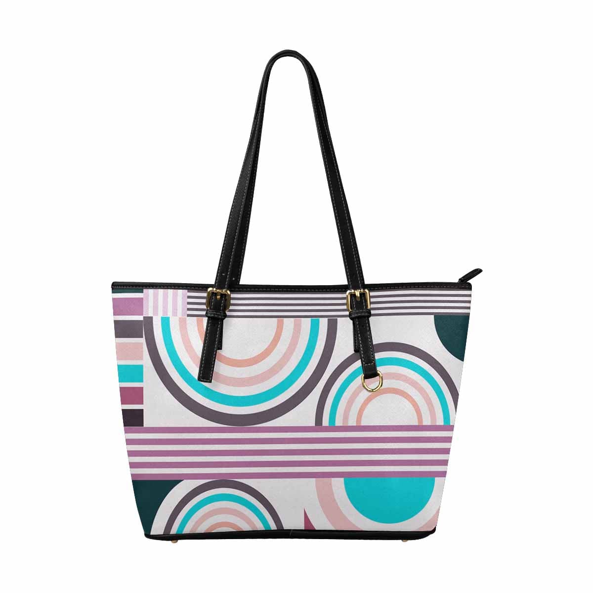 Large Leather Tote Shoulder Bag in multicolor, showcasing its spacious design and adjustable straps.