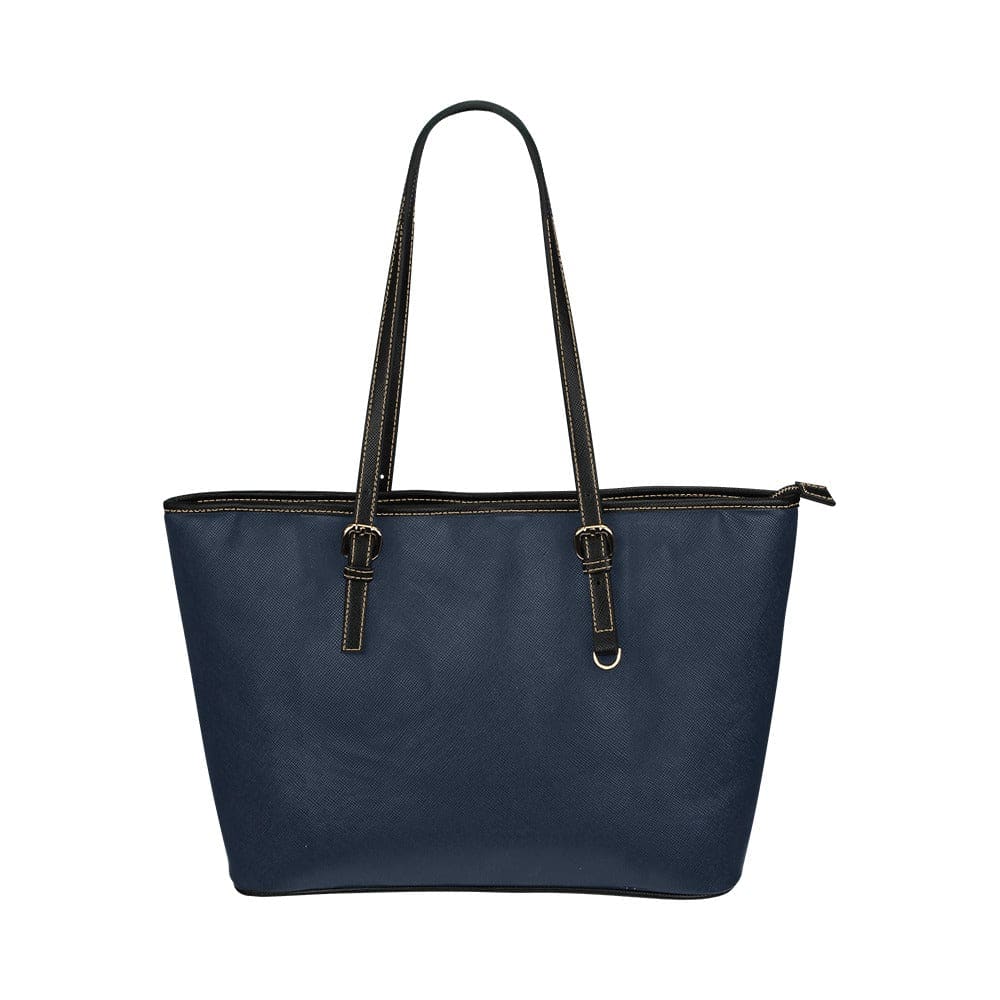 Large Leather Tote Shoulder Bag in solid dark blue, featuring a spacious interior, zipper closure, and adjustable shoulder straps.