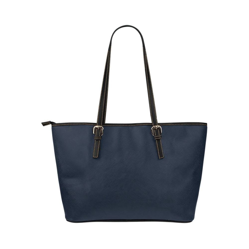 Large Leather Tote Shoulder Bag in solid dark blue, featuring a spacious interior, zipper closure, and adjustable shoulder straps.