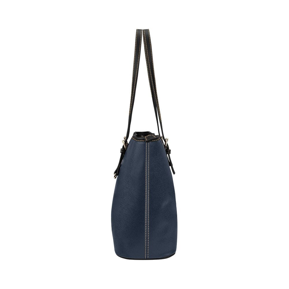 Large Leather Tote Shoulder Bag in solid dark blue, featuring a spacious interior, zipper closure, and adjustable shoulder straps.