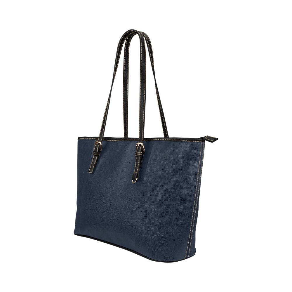 Large Leather Tote Shoulder Bag in solid dark blue, featuring a spacious interior, zipper closure, and adjustable shoulder straps.