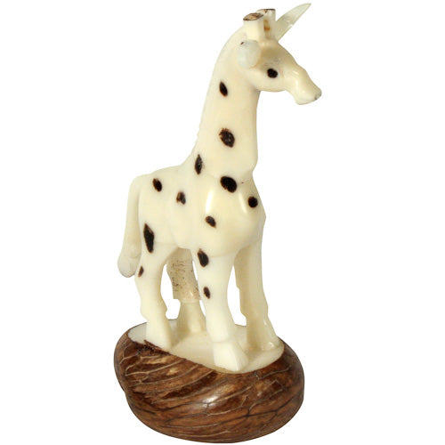 Hand-carved Large Spotted Giraffe Tagua Nut Figurine showcasing natural beauty and craftsmanship from Ecuador.