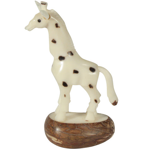 Hand-carved Large Spotted Giraffe Tagua Nut Figurine showcasing natural beauty and craftsmanship from Ecuador.