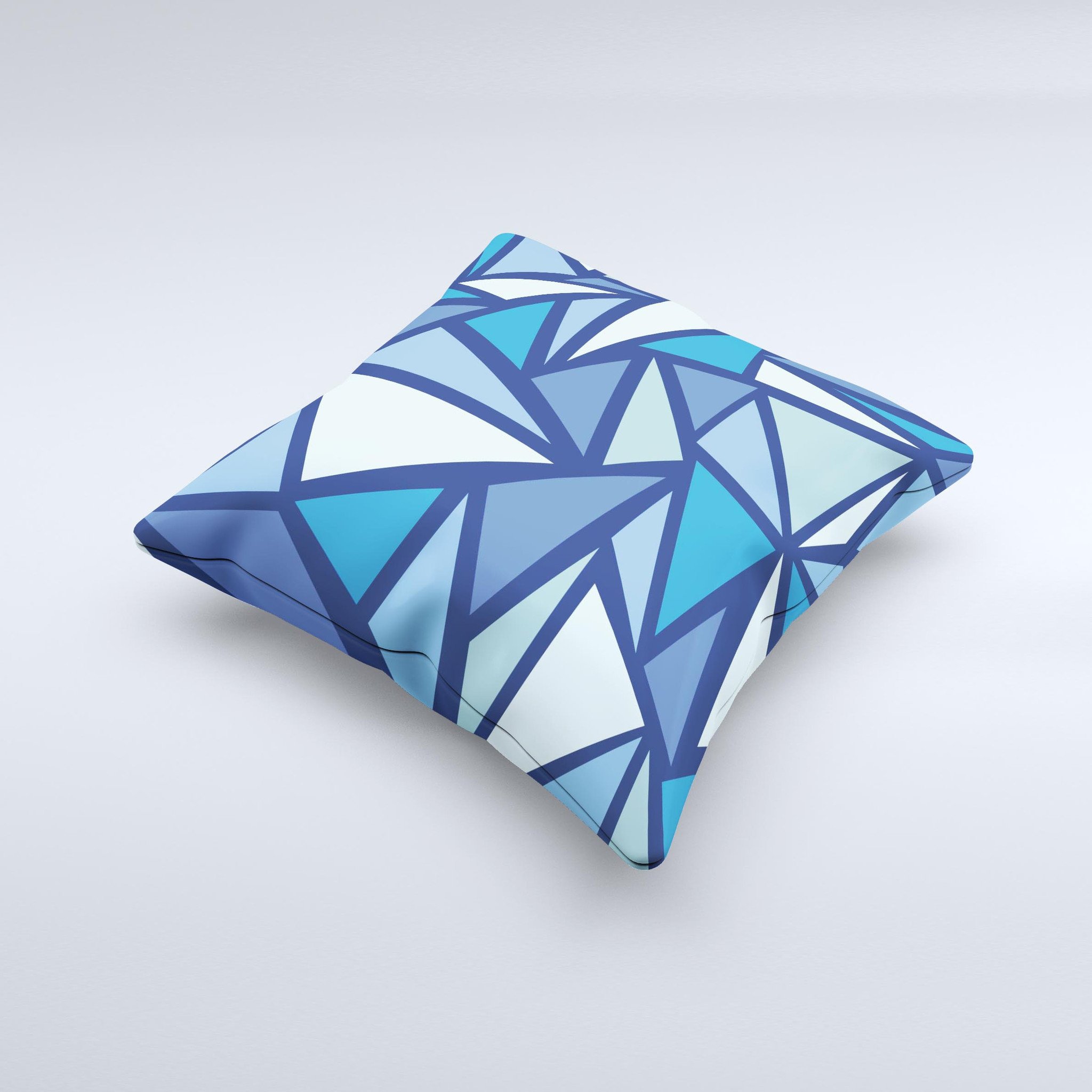 Large decorative throw pillow featuring blue ink-fuzed vector shards, handcrafted in Virginia with high thread count fabric.