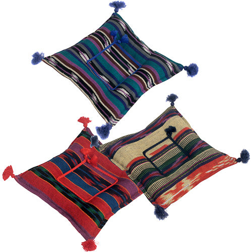 Large Woven Square Trivet handcrafted in Guatemala, featuring vibrant traditional fabric and aromatic spice filling.