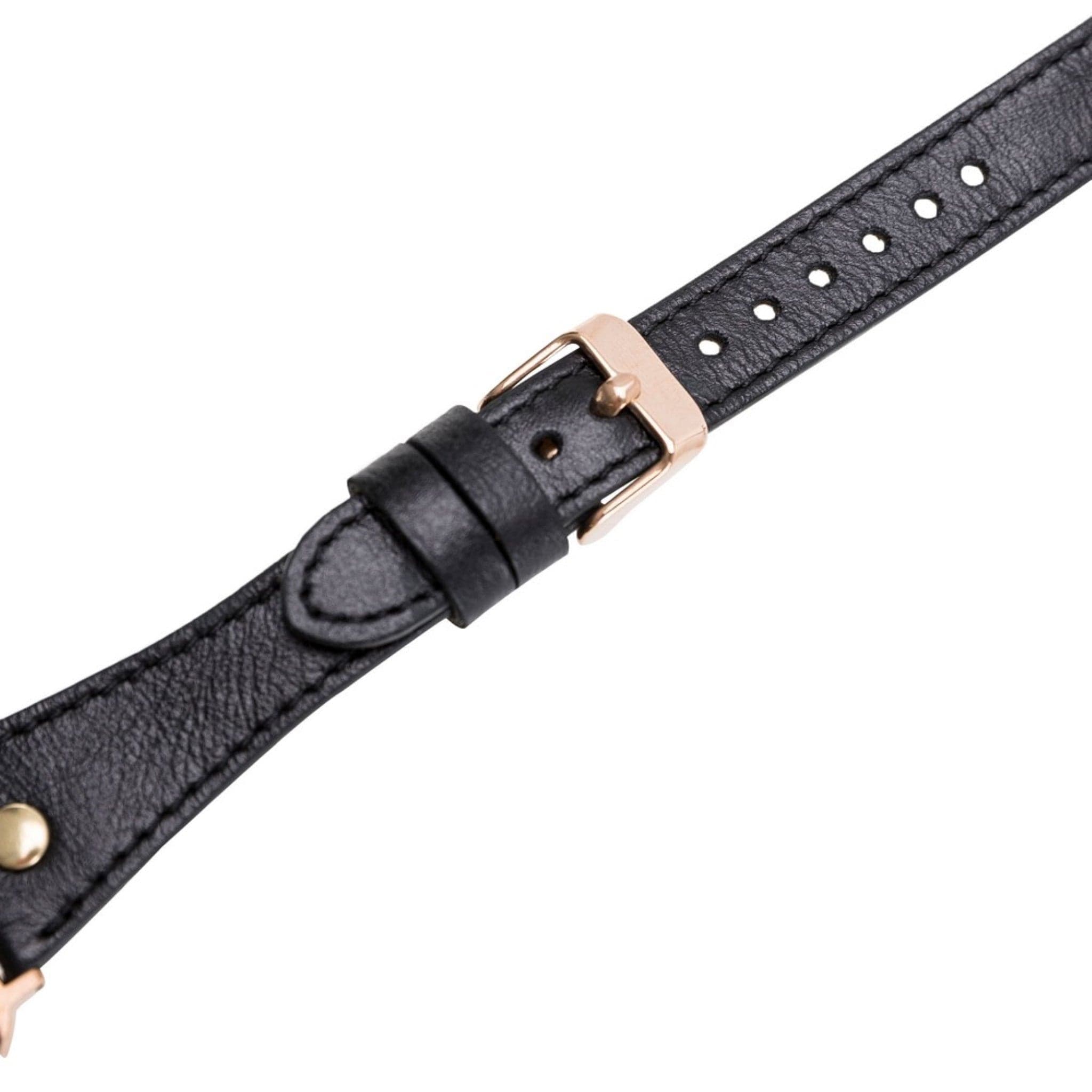 Leeds Double Tour Slim Apple Watch leather strap with gold bead detail, showcasing premium full-grain leather and stainless steel buckle.