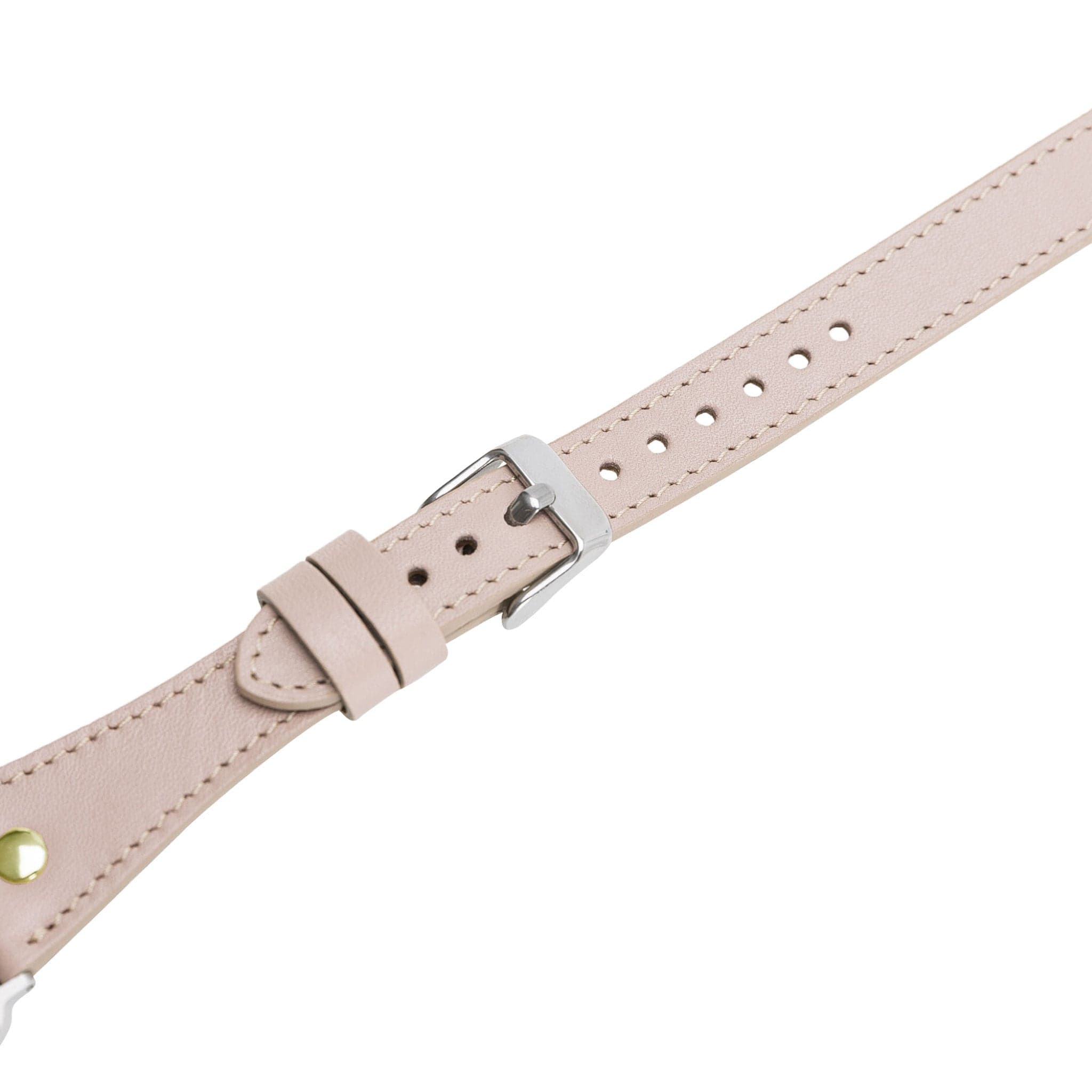 Leeds Double Tour Slim Apple Watch leather strap with gold bead detail, showcasing premium full-grain leather and stainless steel buckle.