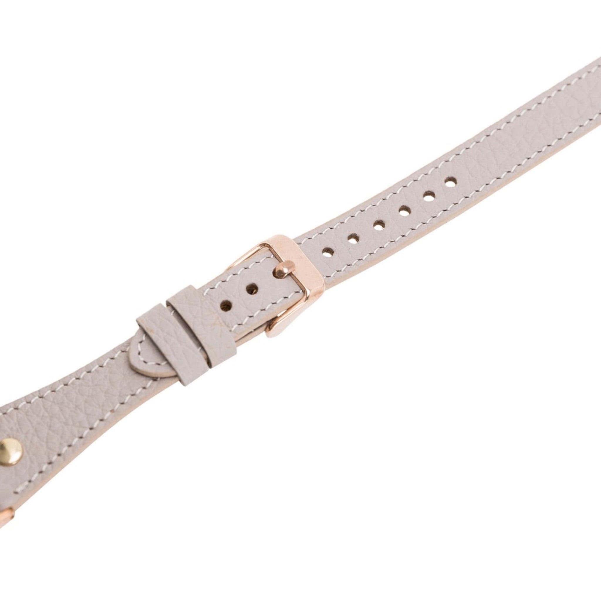 Leeds Double Tour Slim Apple Watch leather strap with gold bead detail, showcasing premium full-grain leather and stainless steel buckle.