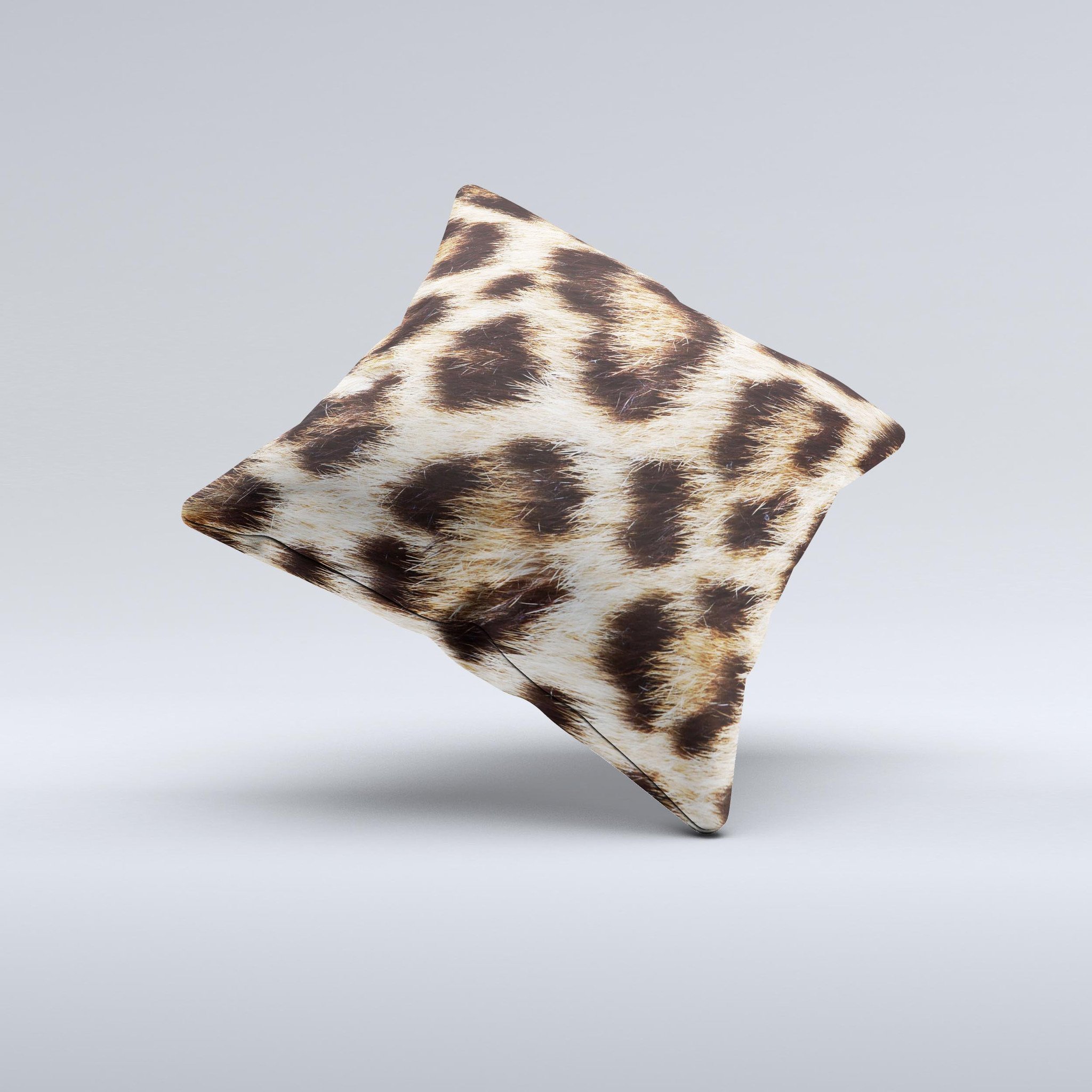 Leopard Furry Animal Hide decorative throw pillow with unique hand-produced design, showcasing luxurious fabric and vibrant colors.