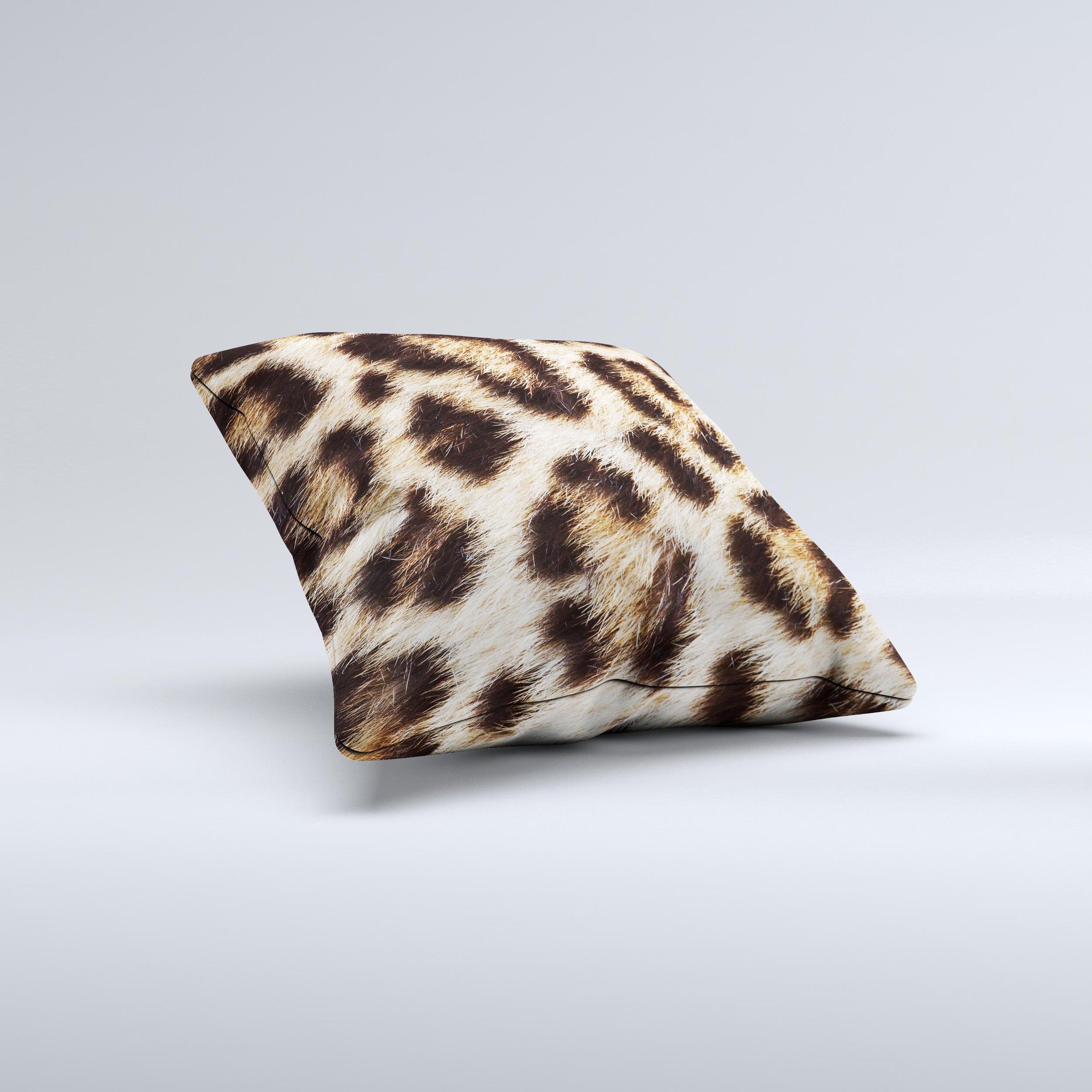 Leopard Furry Animal Hide decorative throw pillow with unique hand-produced design, showcasing luxurious fabric and vibrant colors.