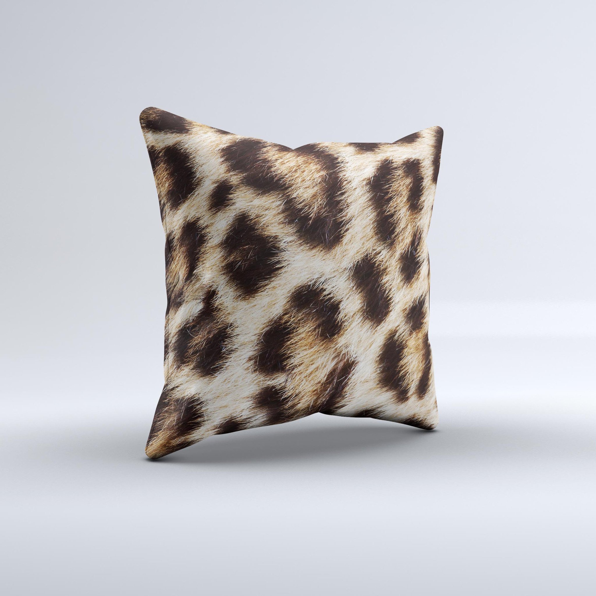 Leopard Furry Animal Hide decorative throw pillow with unique hand-produced design, showcasing luxurious fabric and vibrant colors.