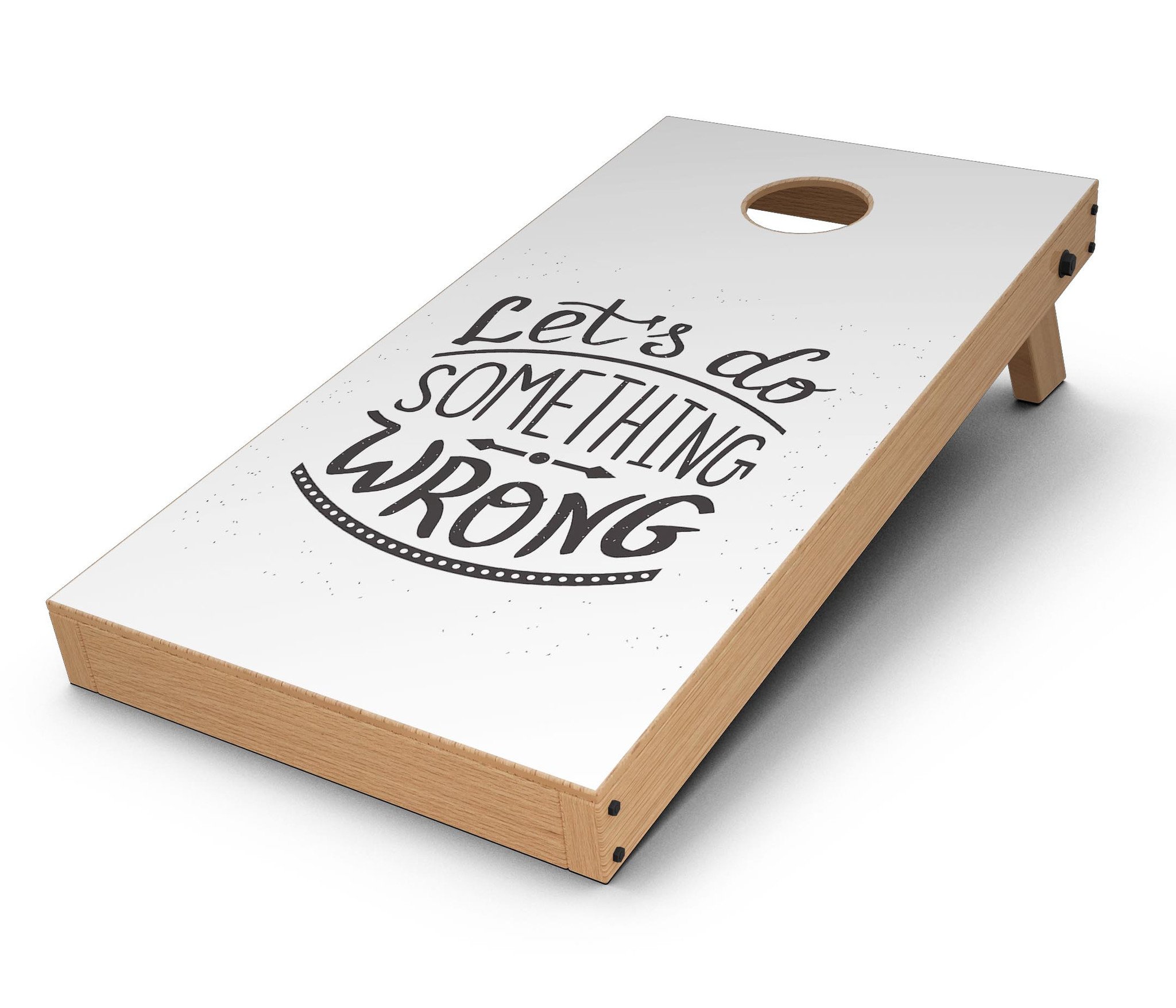 Let's do Something Wrong CornHole Board Skin Decal Kit featuring vibrant designs for custom Cornhole boards.