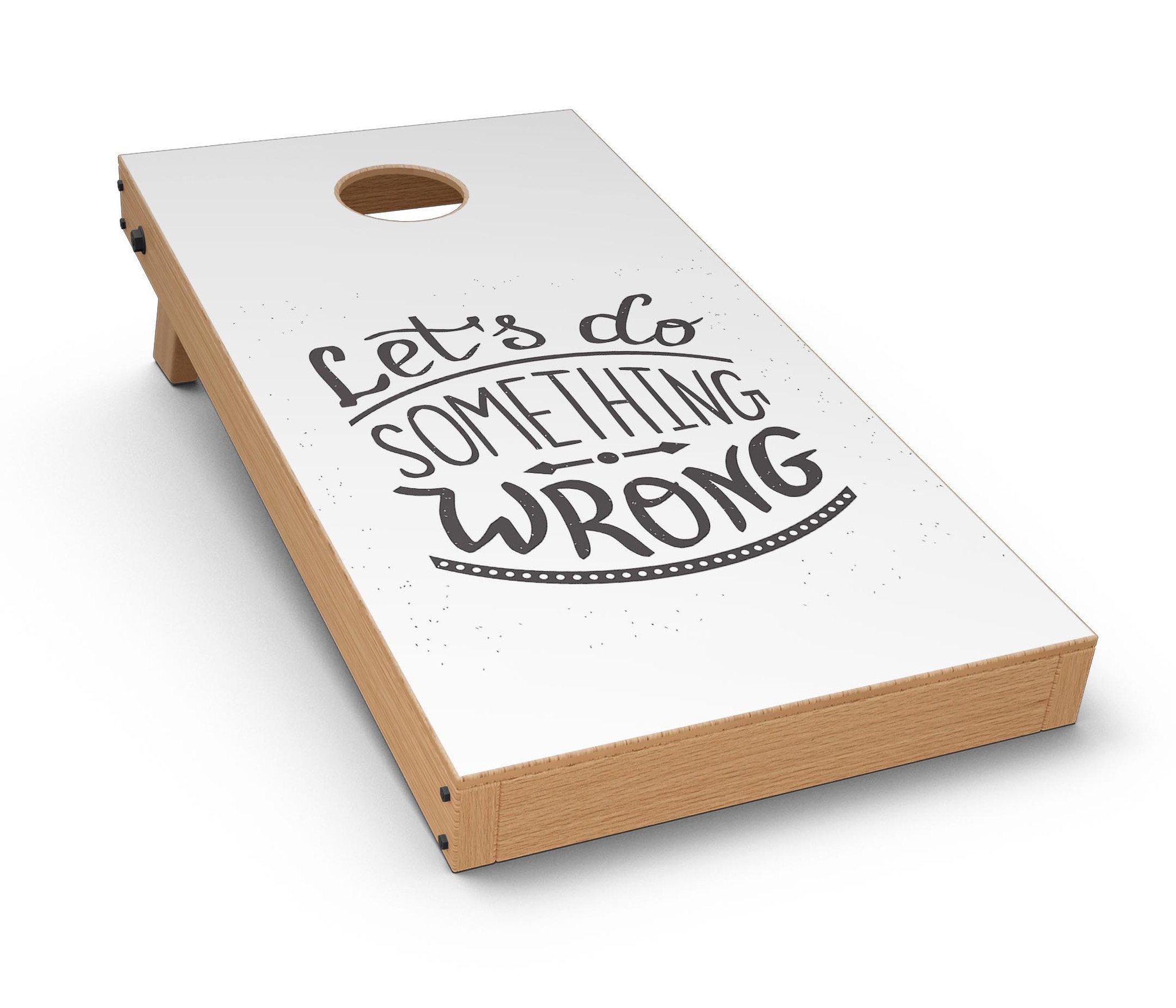 Let's do Something Wrong CornHole Board Skin Decal Kit featuring vibrant designs for custom Cornhole boards.