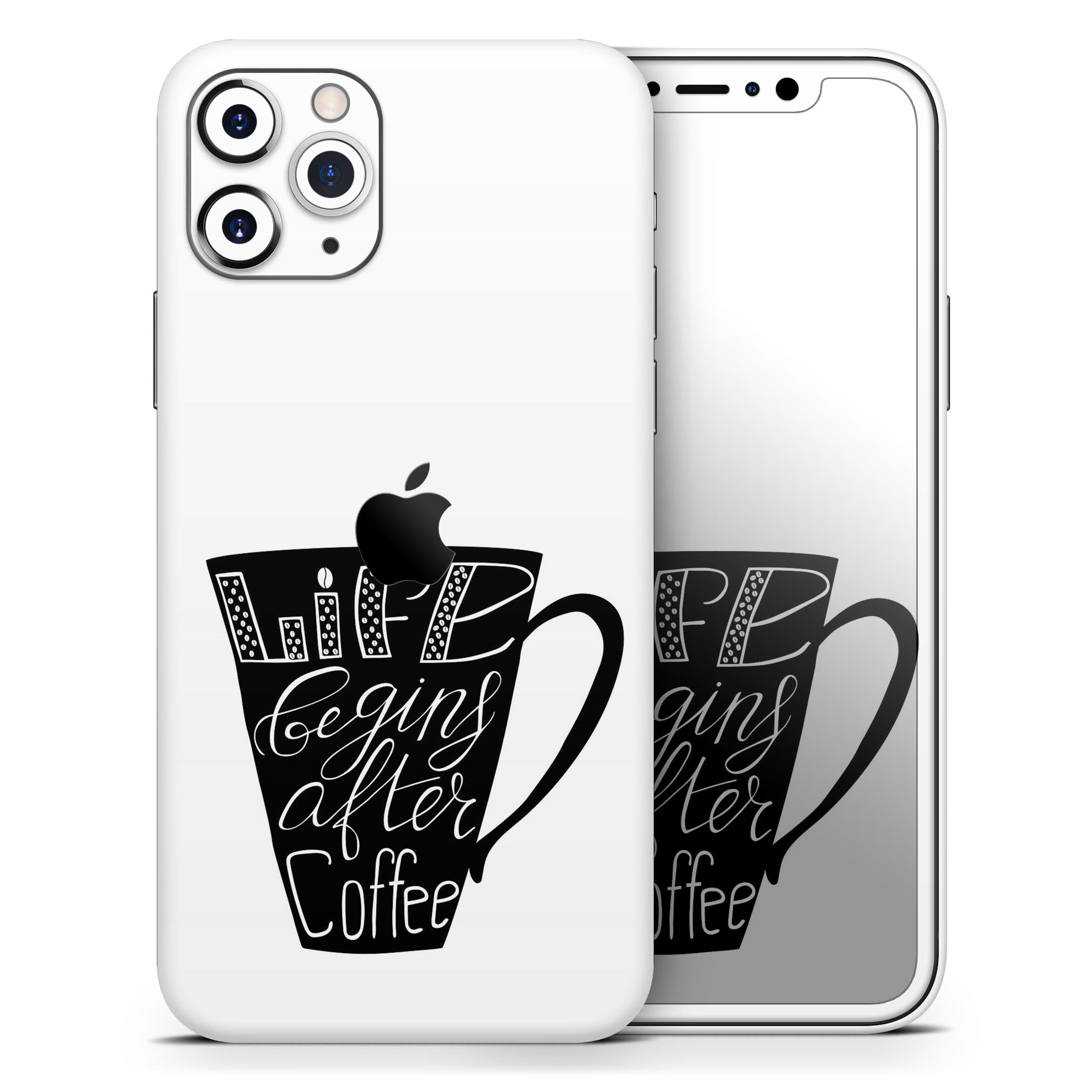 Life Begins After Coffee Skin-Kit for Apple iPhone, showcasing a stylish design with a premium vinyl finish.