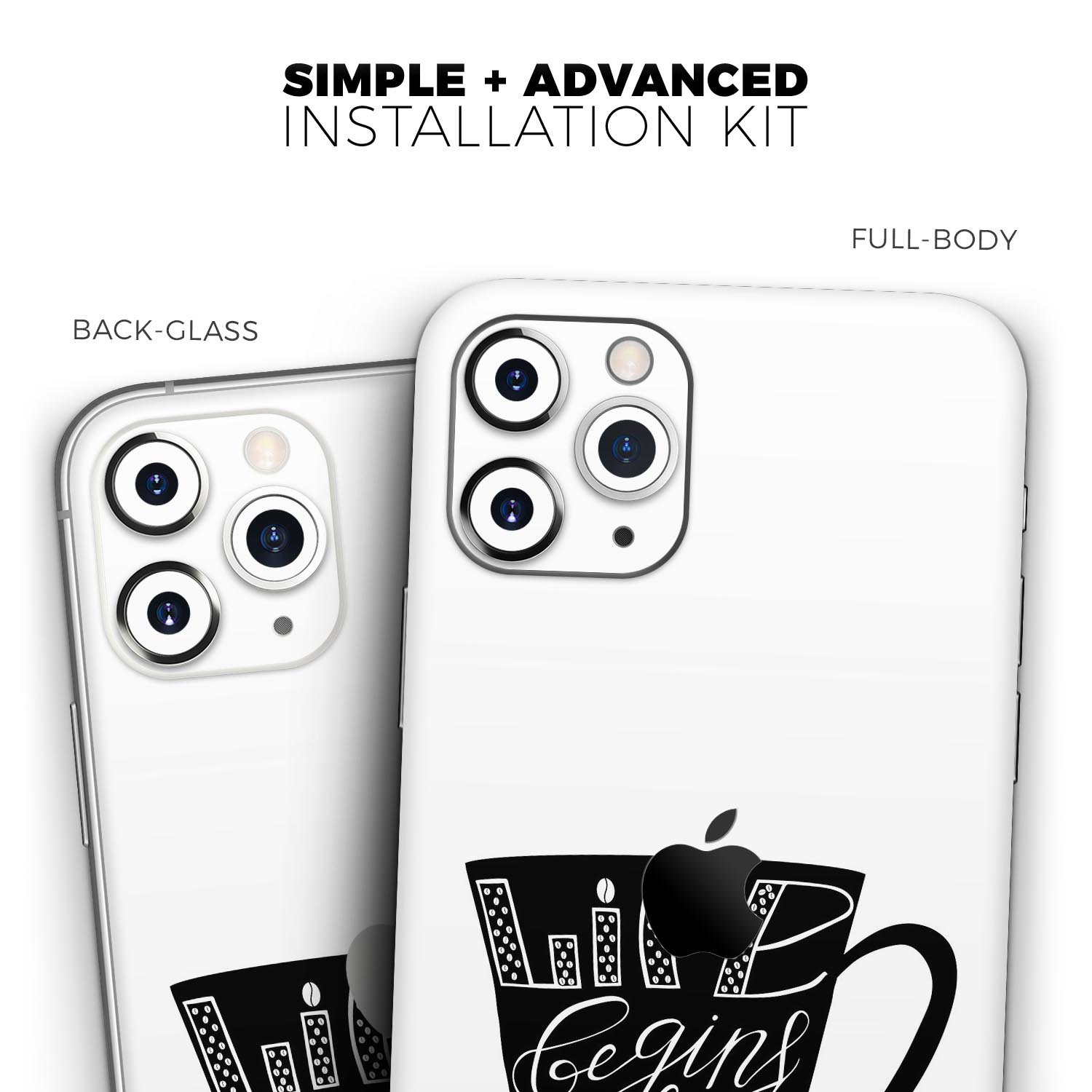 Life Begins After Coffee Skin-Kit for Apple iPhone, showcasing a stylish design with a premium vinyl finish.