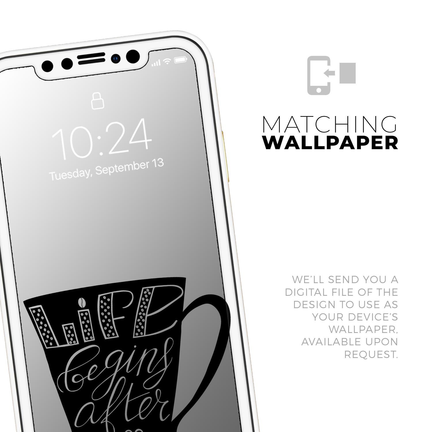 Life Begins After Coffee Skin-Kit for Apple iPhone, showcasing a stylish design with a premium vinyl finish.