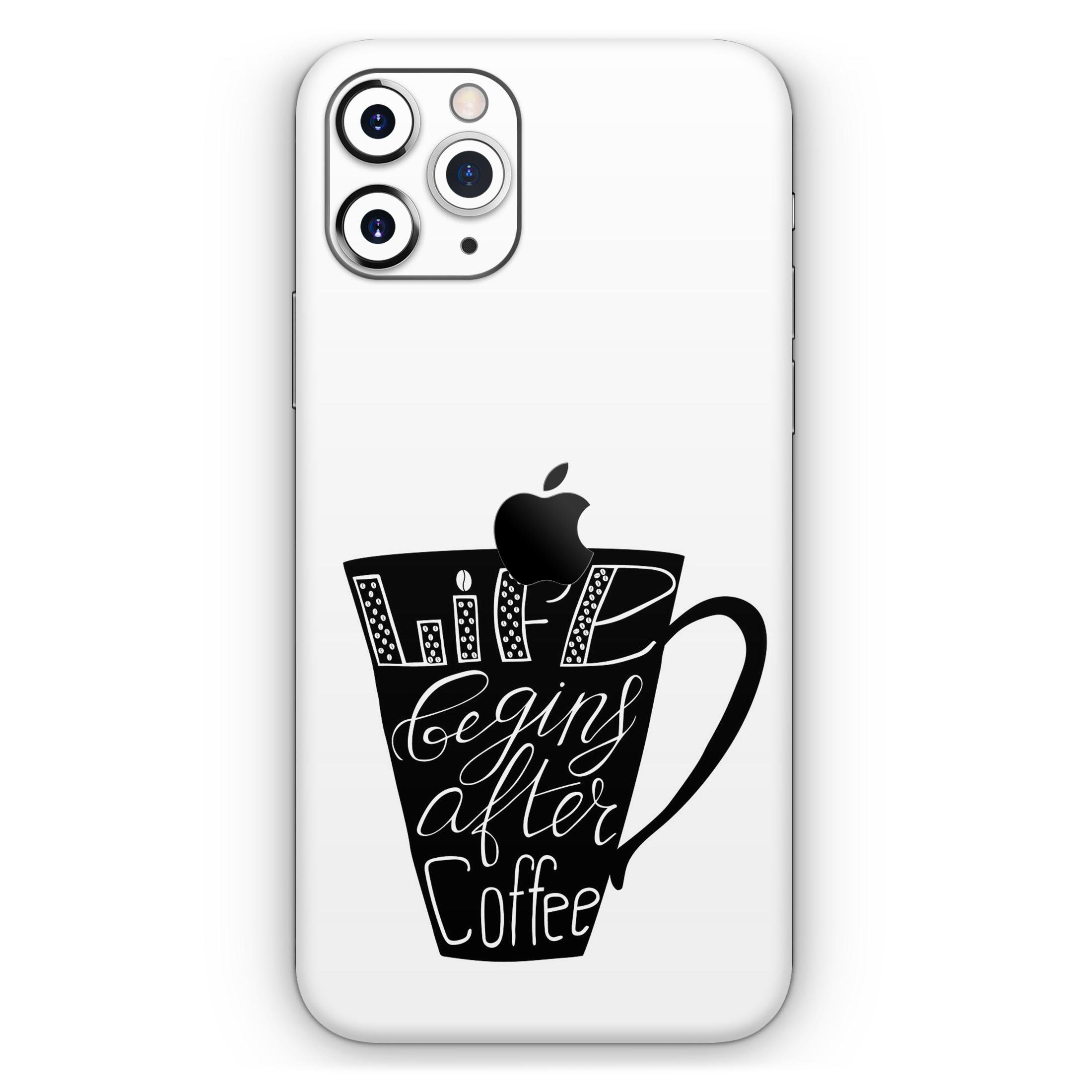 Life Begins After Coffee Skin-Kit for Apple iPhone, showcasing a stylish design with a premium vinyl finish.