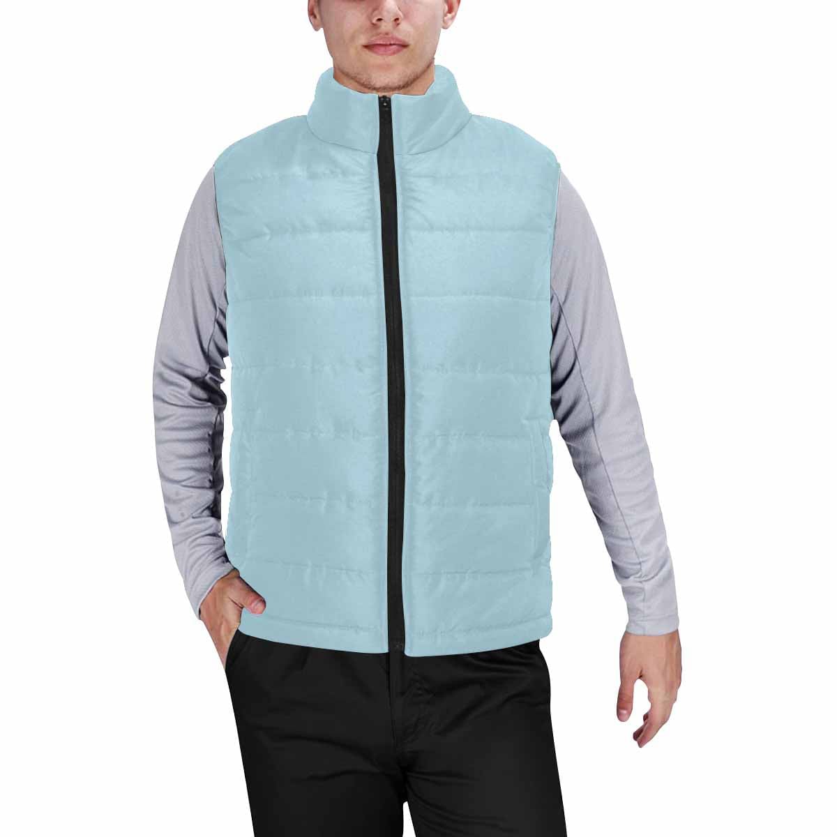 Light Blue Men's Padded Vest featuring a quilted design, sleeveless style, and zipper closure, perfect for layering in cool weather.