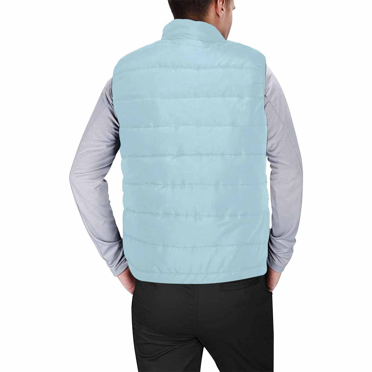 Light Blue Men's Padded Vest featuring a quilted design, sleeveless style, and zipper closure, perfect for layering in cool weather.