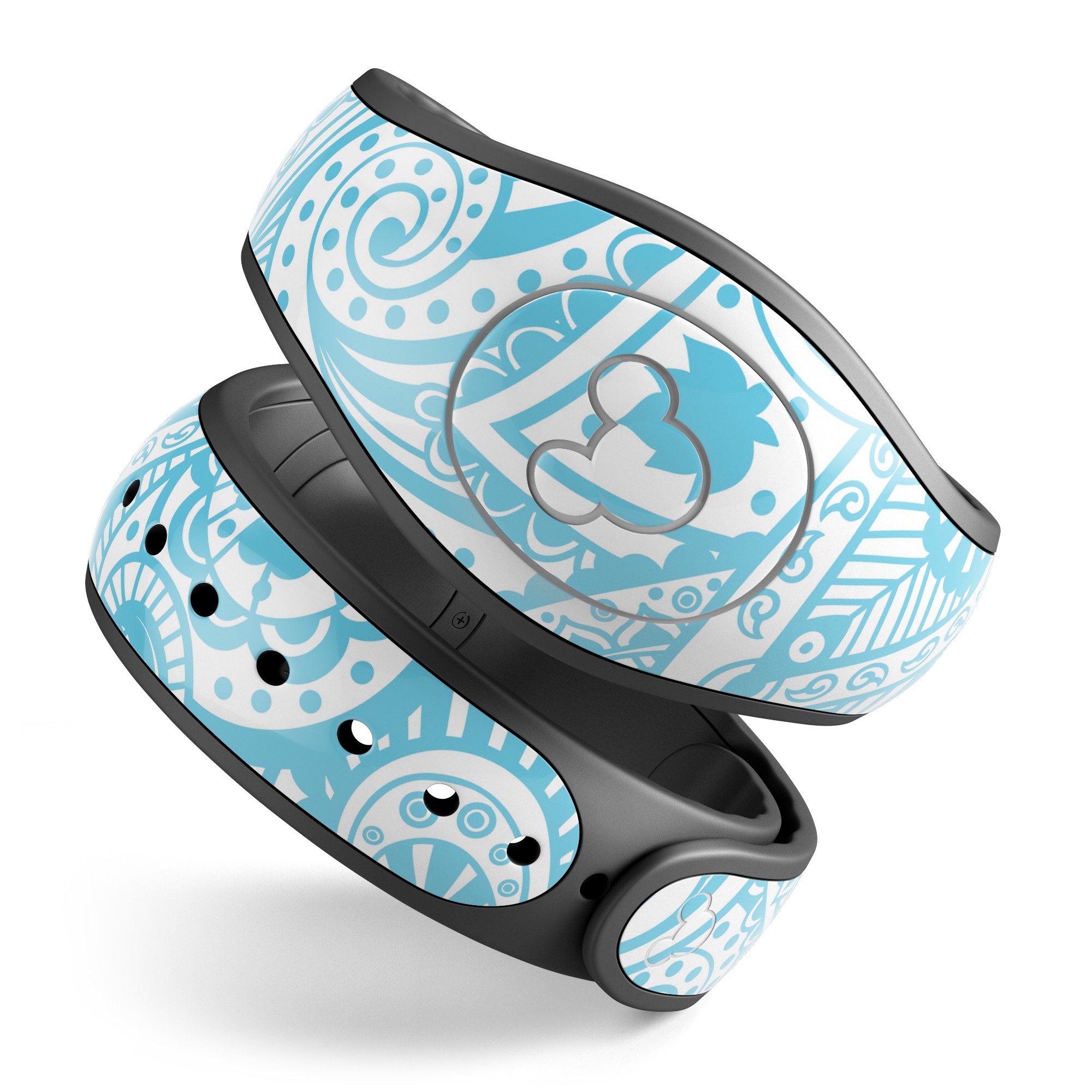 Light Blue Paisley Floral decal skin wrap kit designed for Disney Magic Band, showcasing vibrant colors and intricate floral patterns.