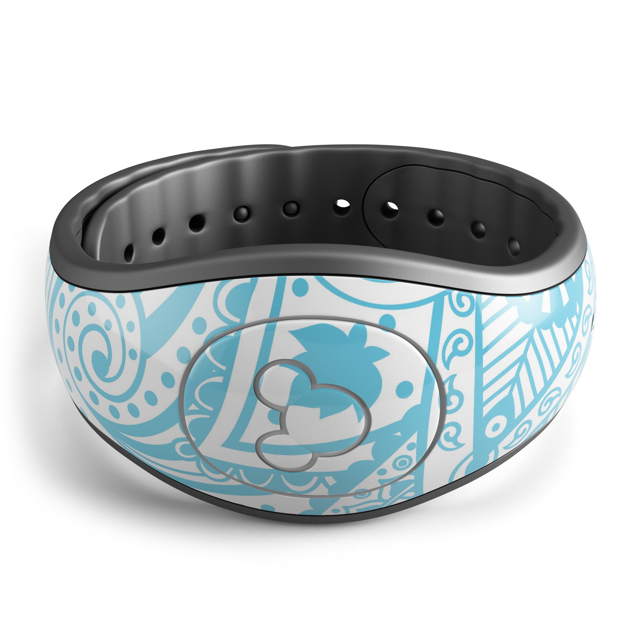 Light Blue Paisley Floral decal skin wrap kit designed for Disney Magic Band, showcasing vibrant colors and intricate floral patterns.