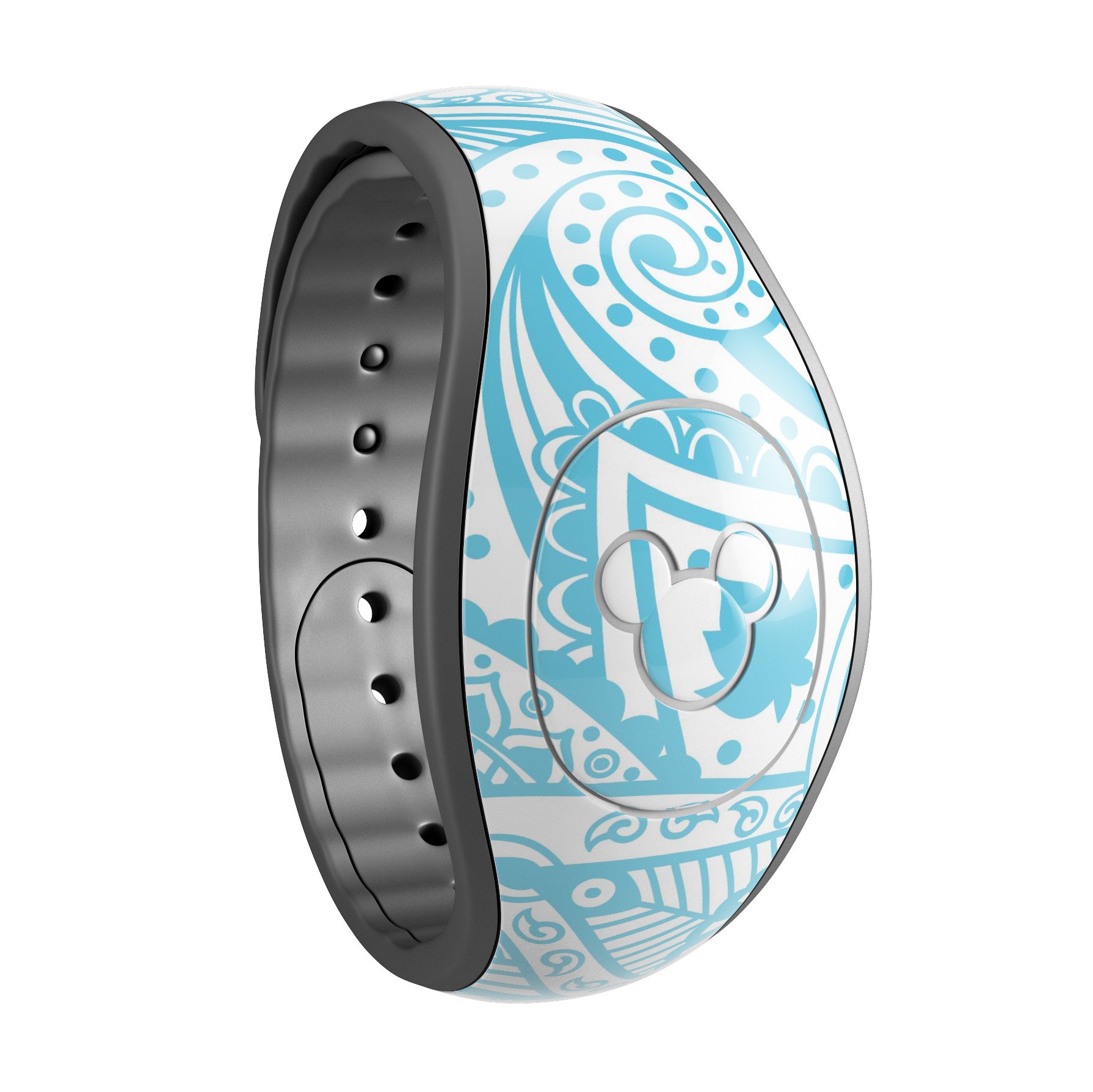 Light Blue Paisley Floral decal skin wrap kit designed for Disney Magic Band, showcasing vibrant colors and intricate floral patterns.